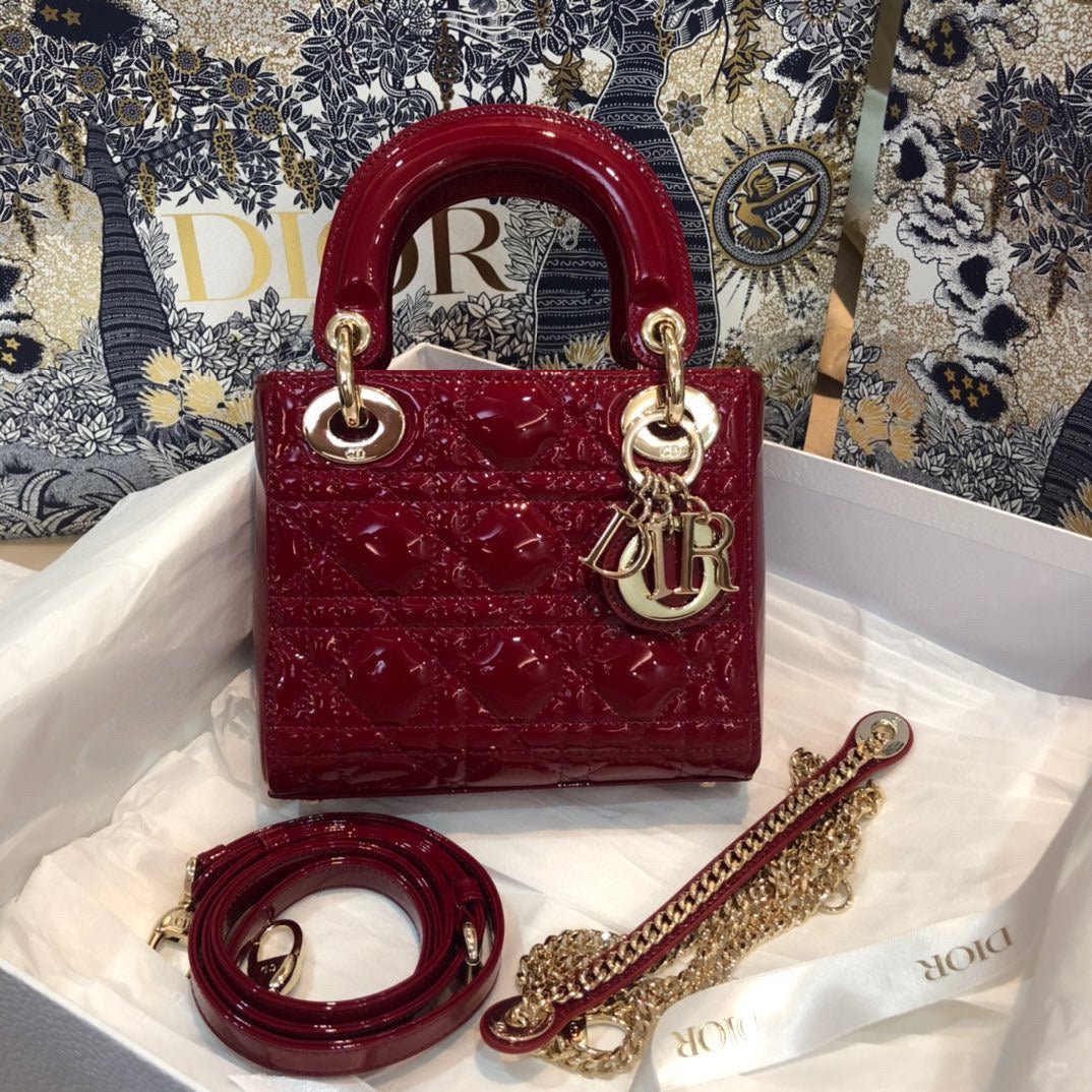 Dior Mini Lady 17 Red Patent Cannage Bag
