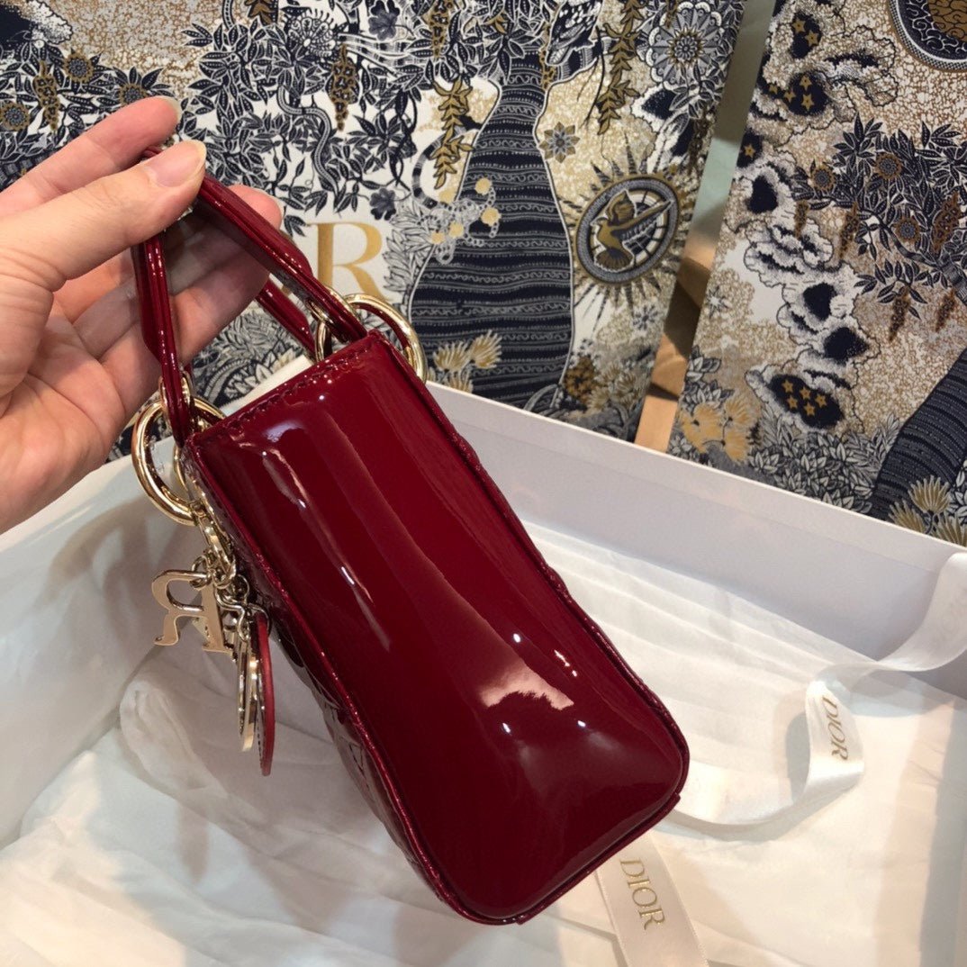 Dior Mini Lady 17 Red Patent Cannage Bag - Image 5