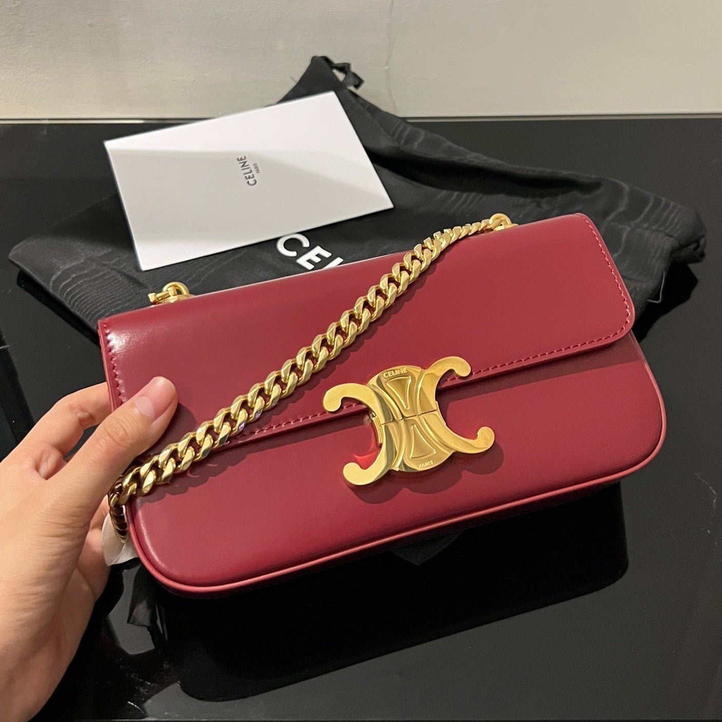 Alternative view of Celine Classic Triomphe Red Calfskin Gold