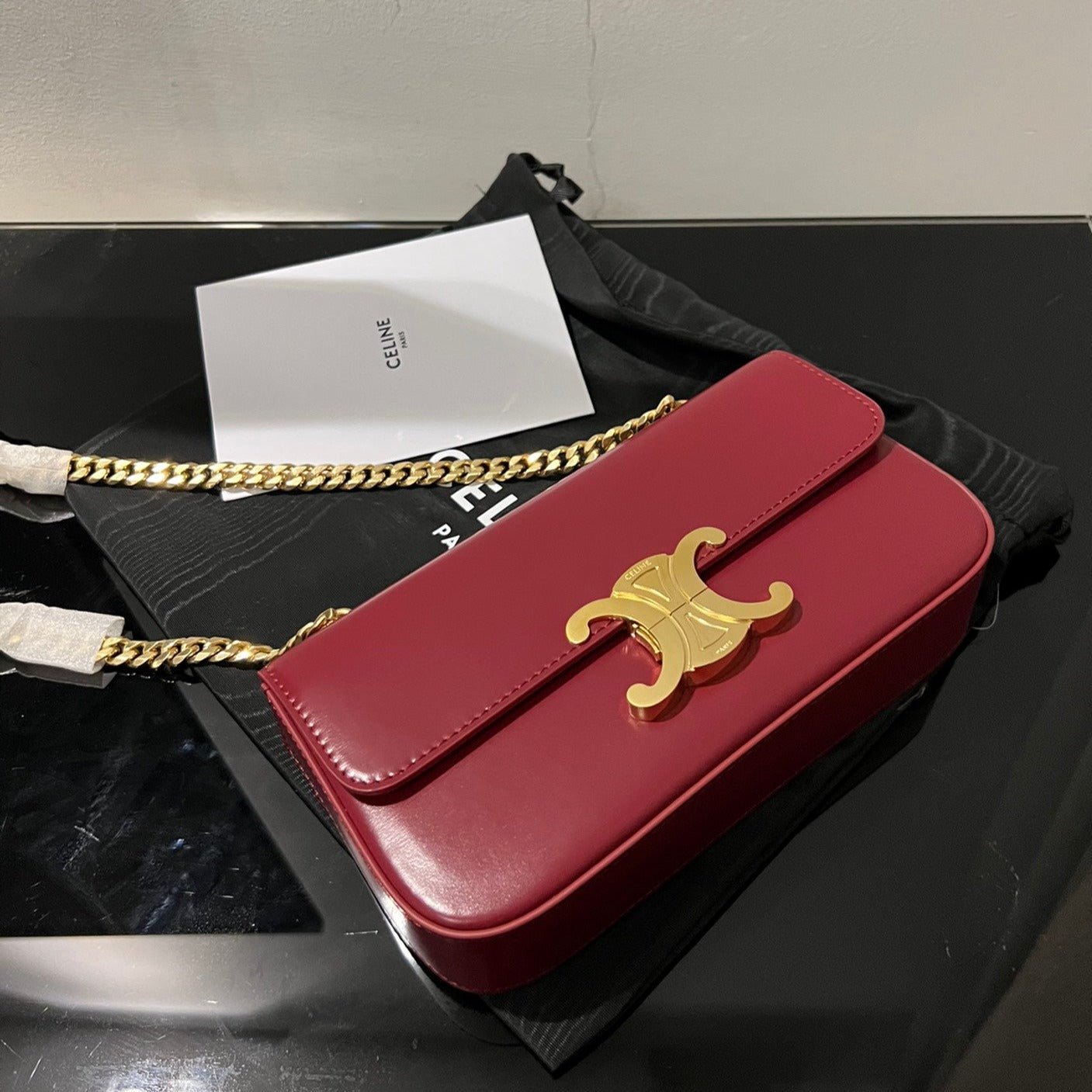 Celine Classic Triomphe Red Calfskin Gold