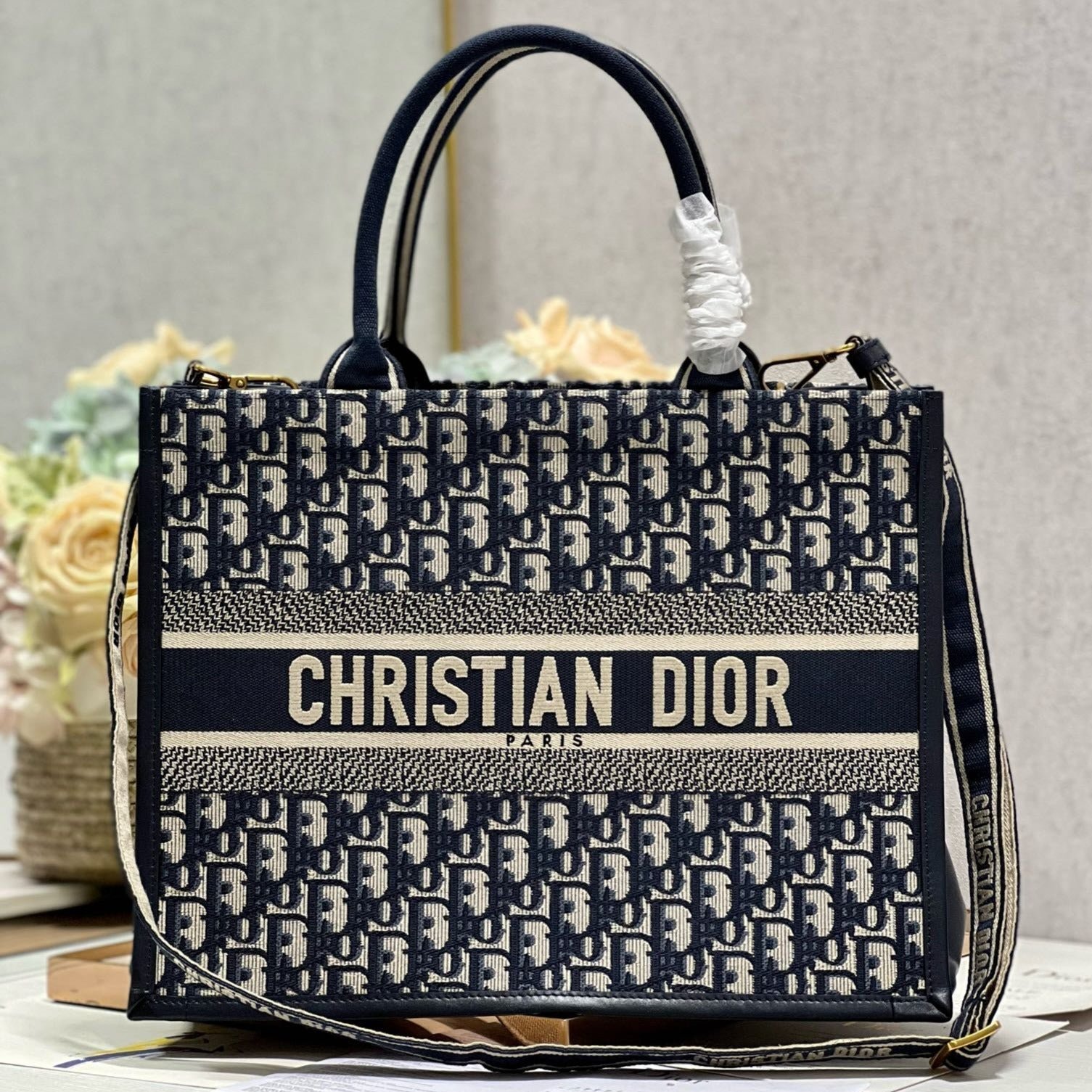 Dior Medium Book Tote Blue Hand Bag