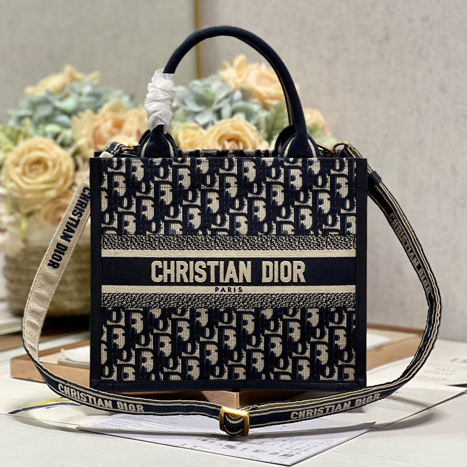 Dior Small Book Tote Blue Hand Bag