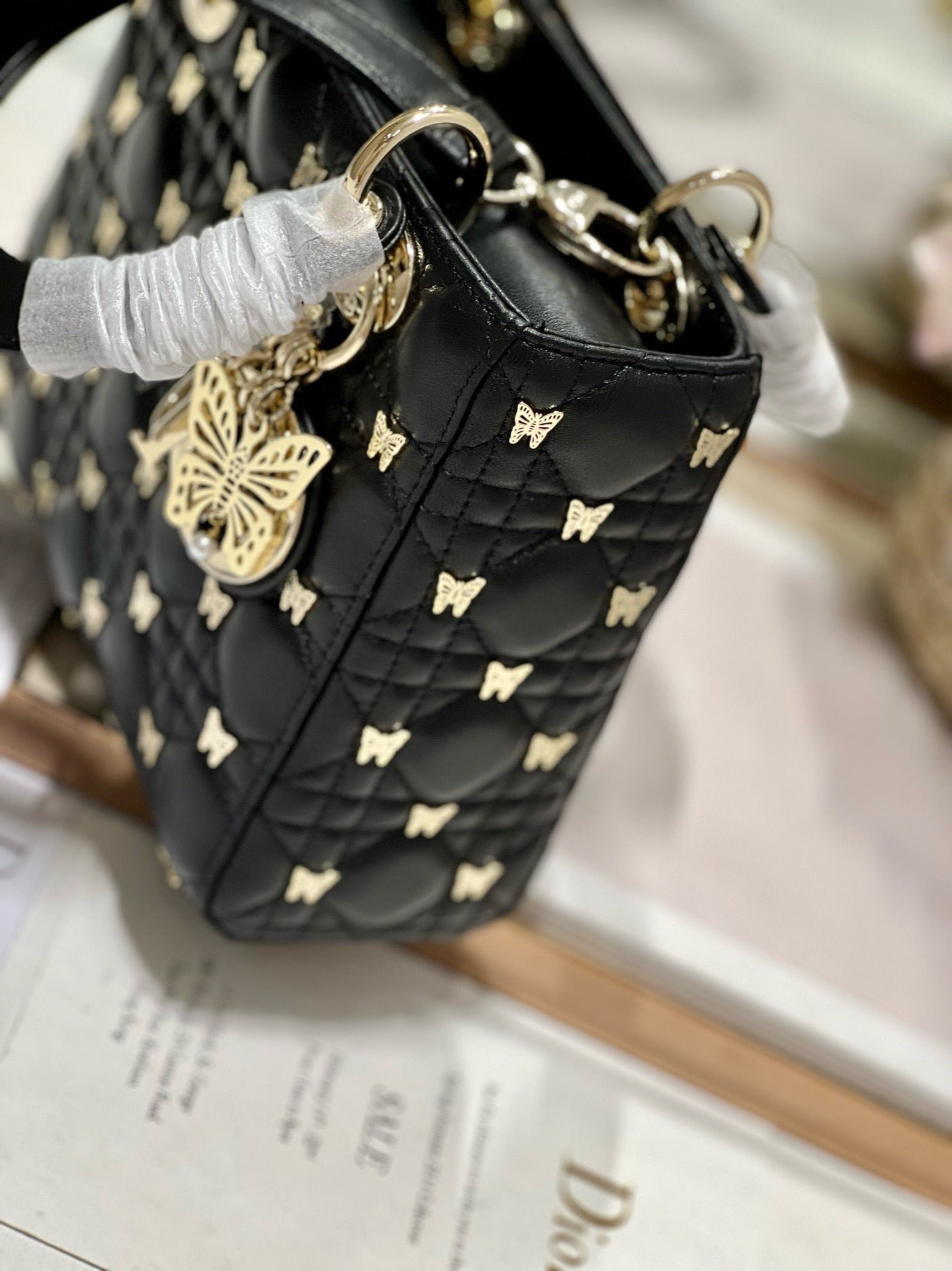 Dior Lady D-Joy Butterfly Stud Black Hand Bag - Image 4