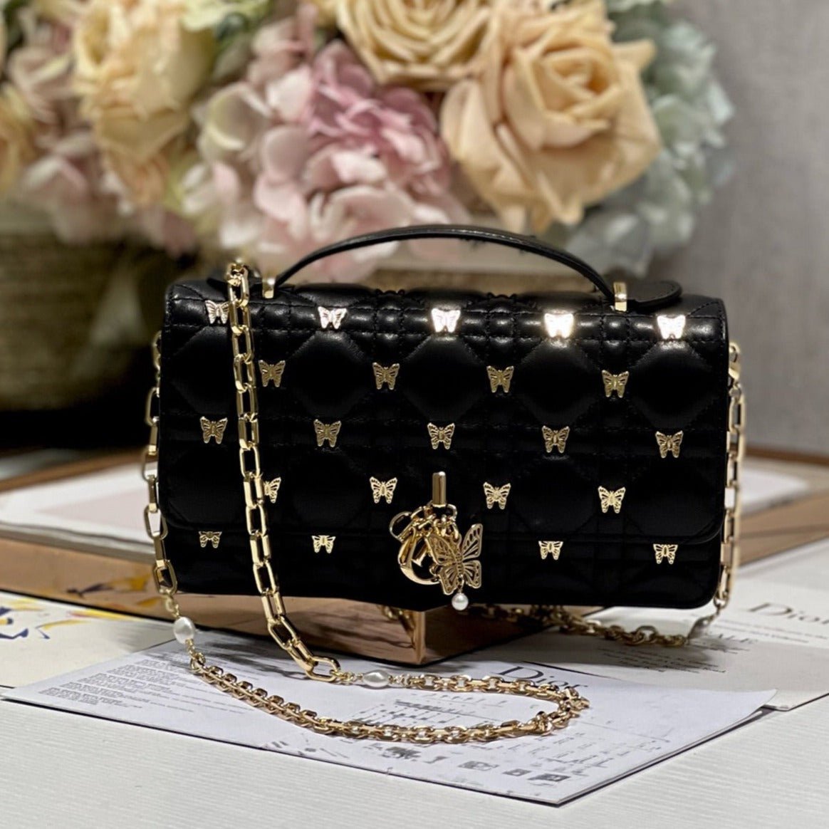 Dior Miss Lady Butterfly Stud Black Hand Bag