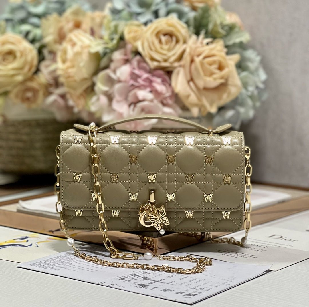 Dior Miss Lady Butterfly Stud Olive Hand Bag