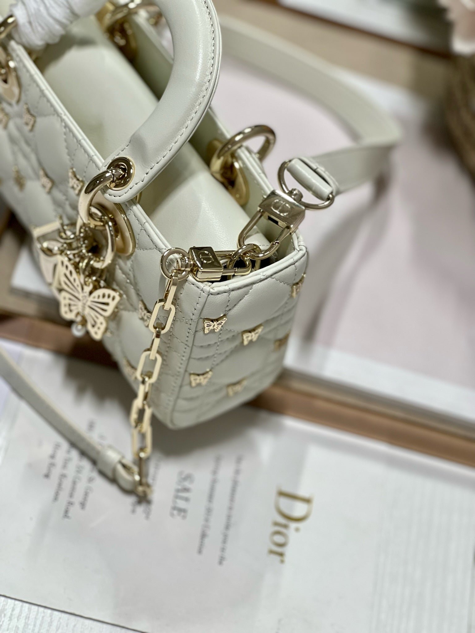 Dior Small Lady D-Joy Butterfly Stud White Bag - Image 4
