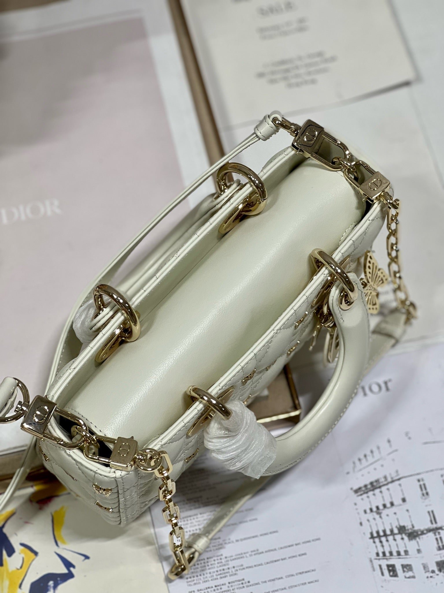 Dior Small Lady D-Joy Butterfly Stud White Bag - Image 7