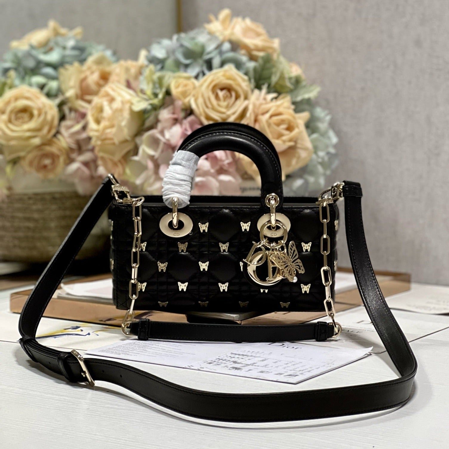 Dior Small Lady D-Joy Butterfly Stud Black Hand Bag