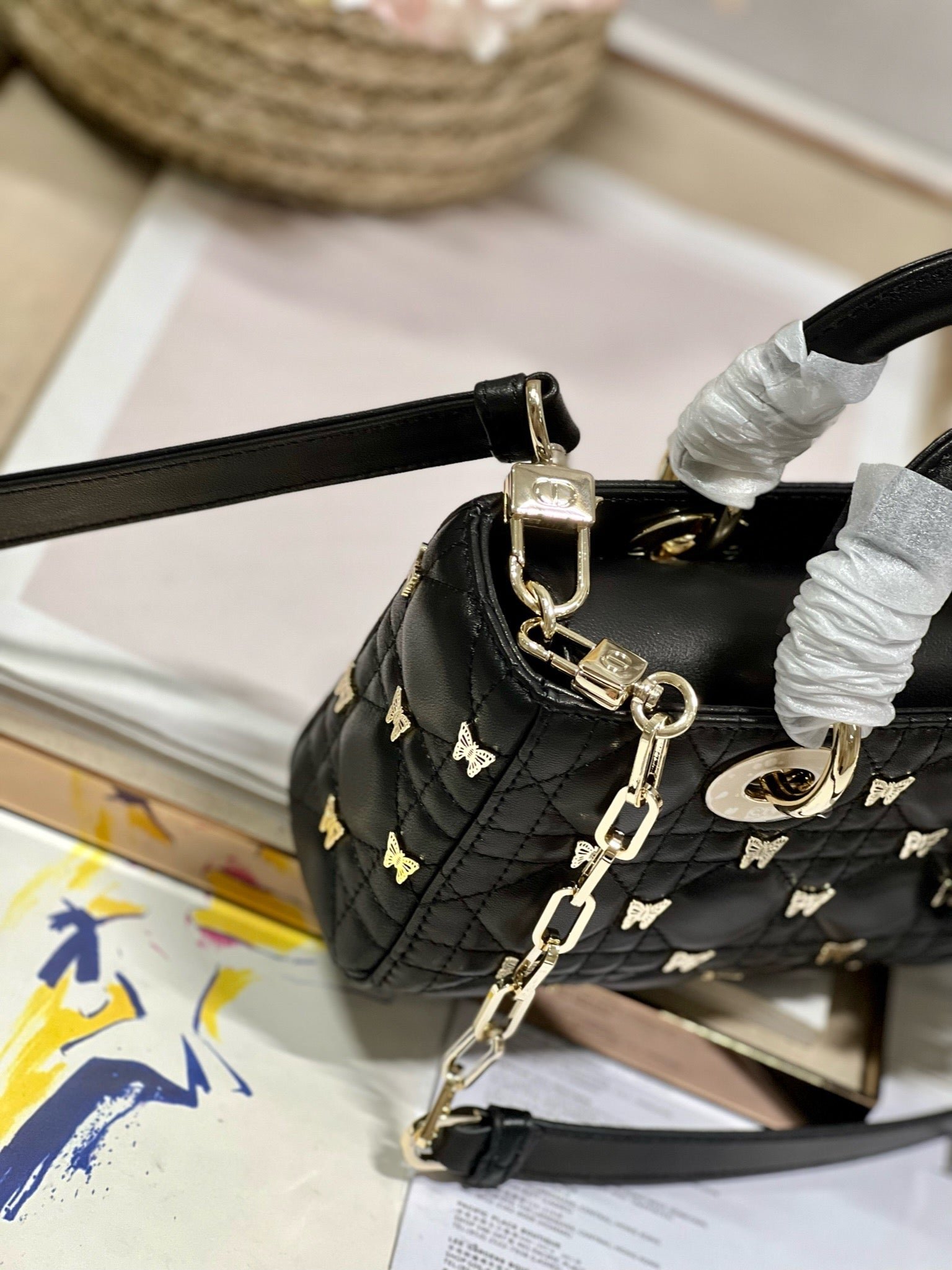 Dior Small Lady D-Joy Butterfly Stud Black Hand Bag - Image 3