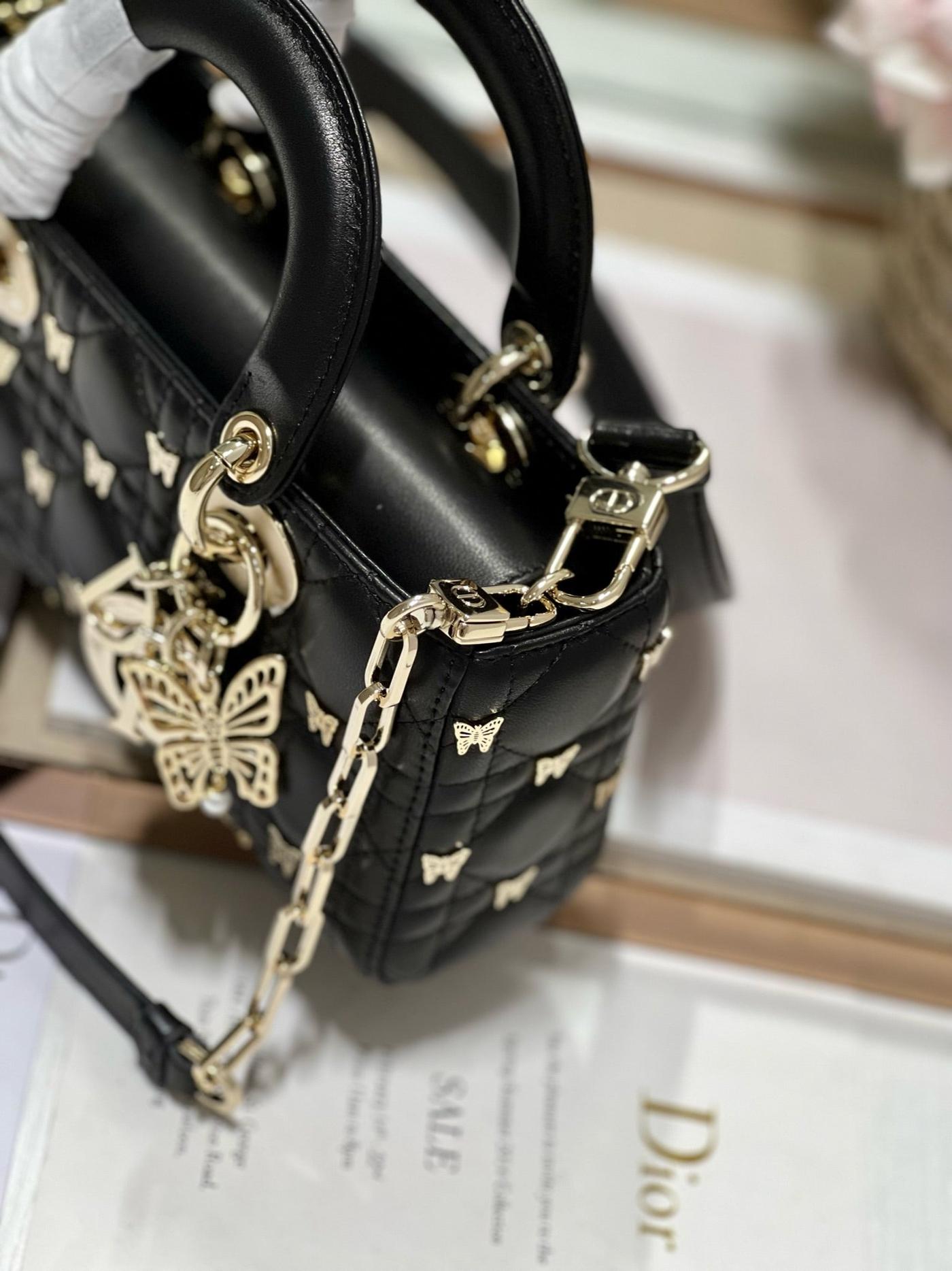 Dior Small Lady D-Joy Butterfly Stud Black Hand Bag - Image 4