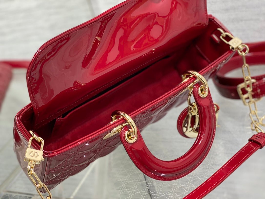 Dior Lady D-Joy Medium Red Patent Hand Bag - Image 10
