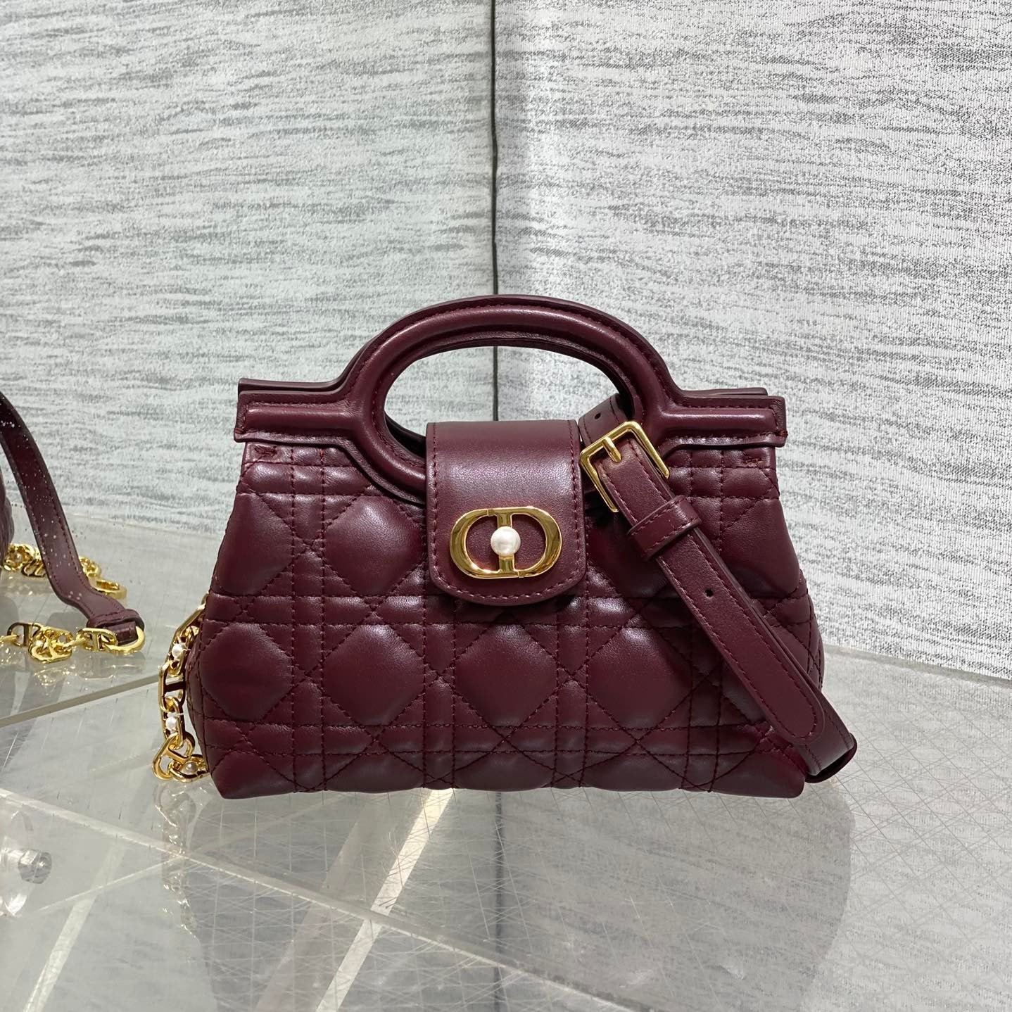 Dior Jolie Top Handle Mini Bag Burgundy Cowhide