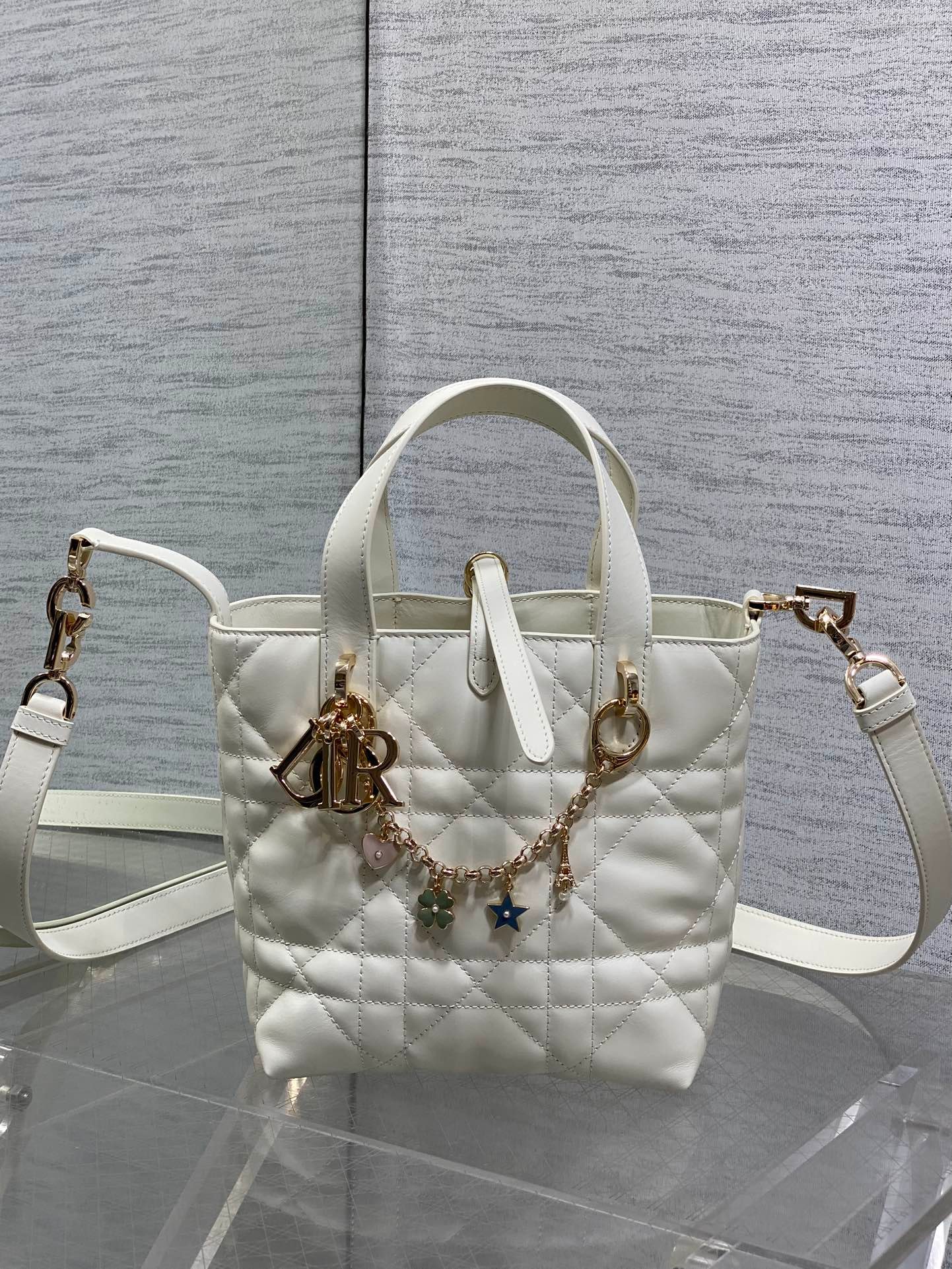 Dior Toujours Vertical Bag White Lambskin with Lucky - Image 2
