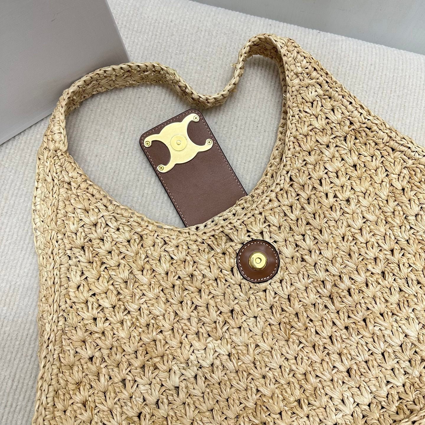 Celine Cabas Triangle Raffia Tote - Image 9