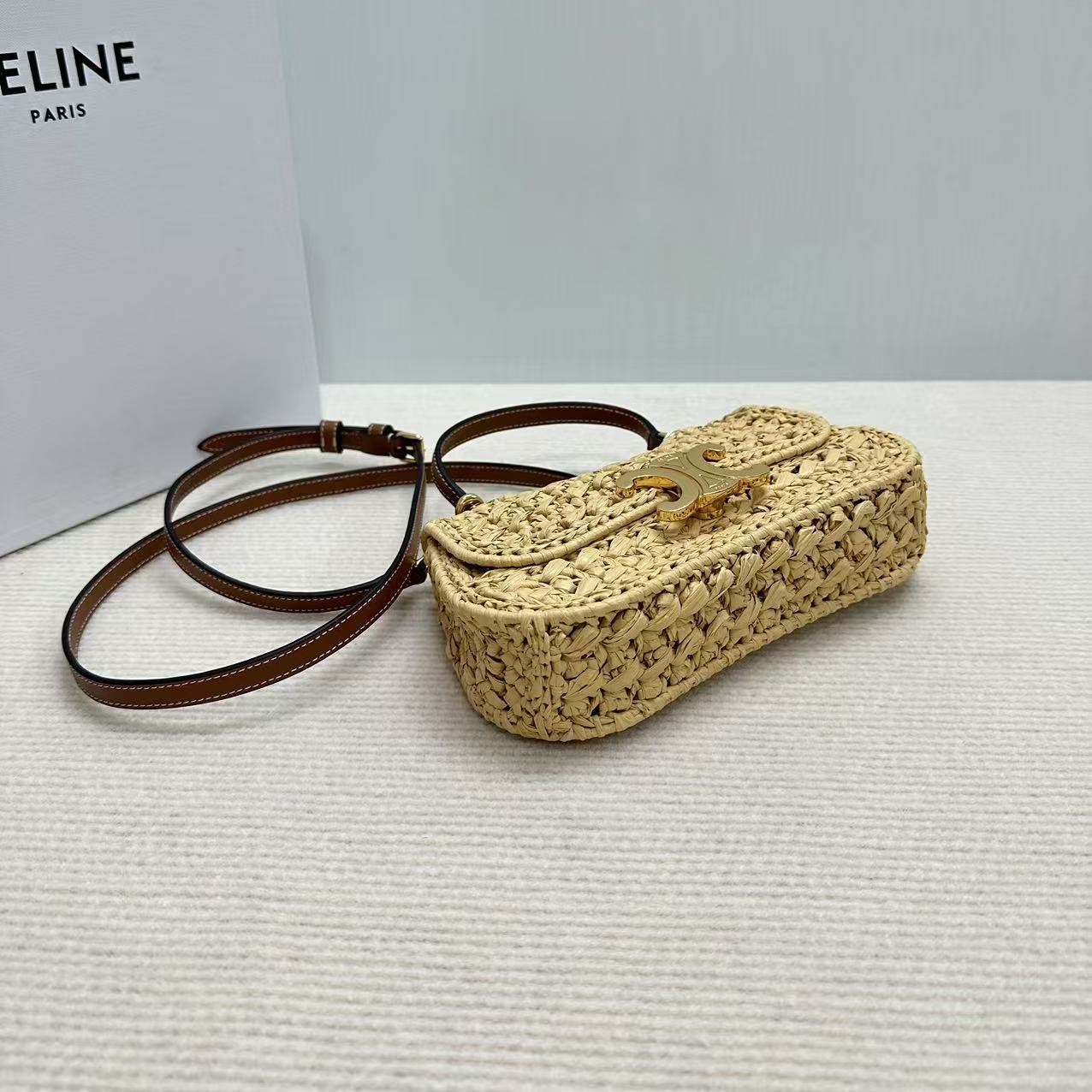 Celine Teen Lola Raffia Crossbody Bag - Image 4