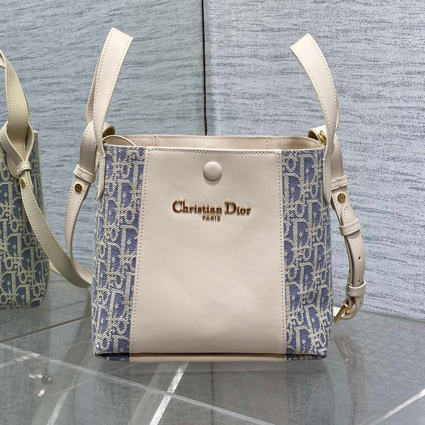 Dior Signature Oblique Canvas & Calfskin Bucket Bag