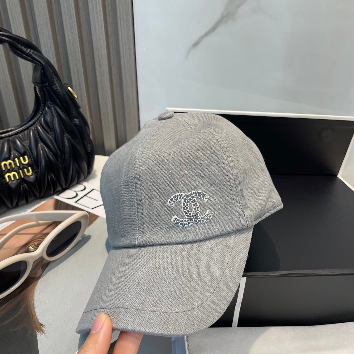 Alternative view of Chanel Washed Denim Baseball Cap Grey in Cotton 192166