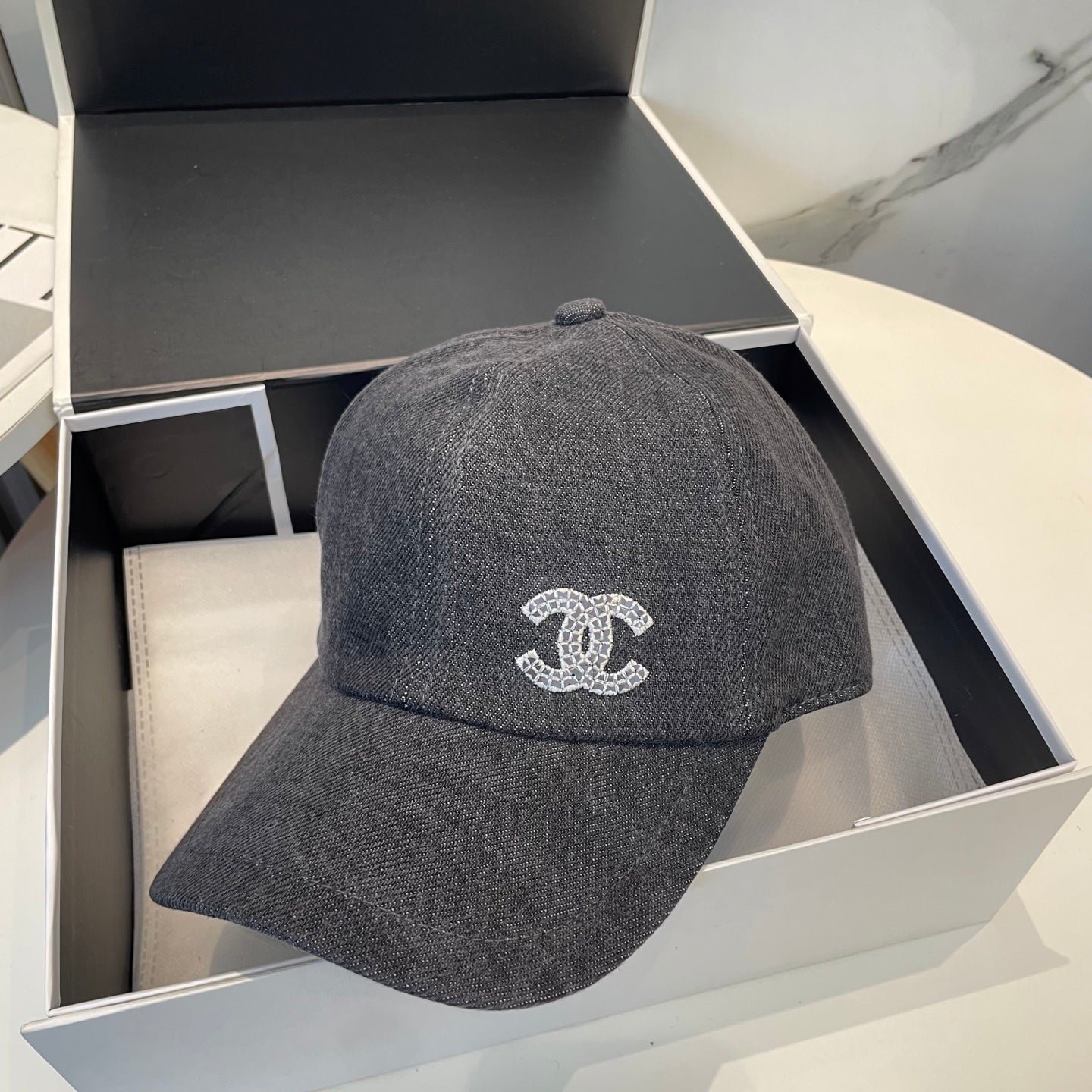 Alternative view of Chanel Washed Denim Baseball Cap Black in Cotton 192165