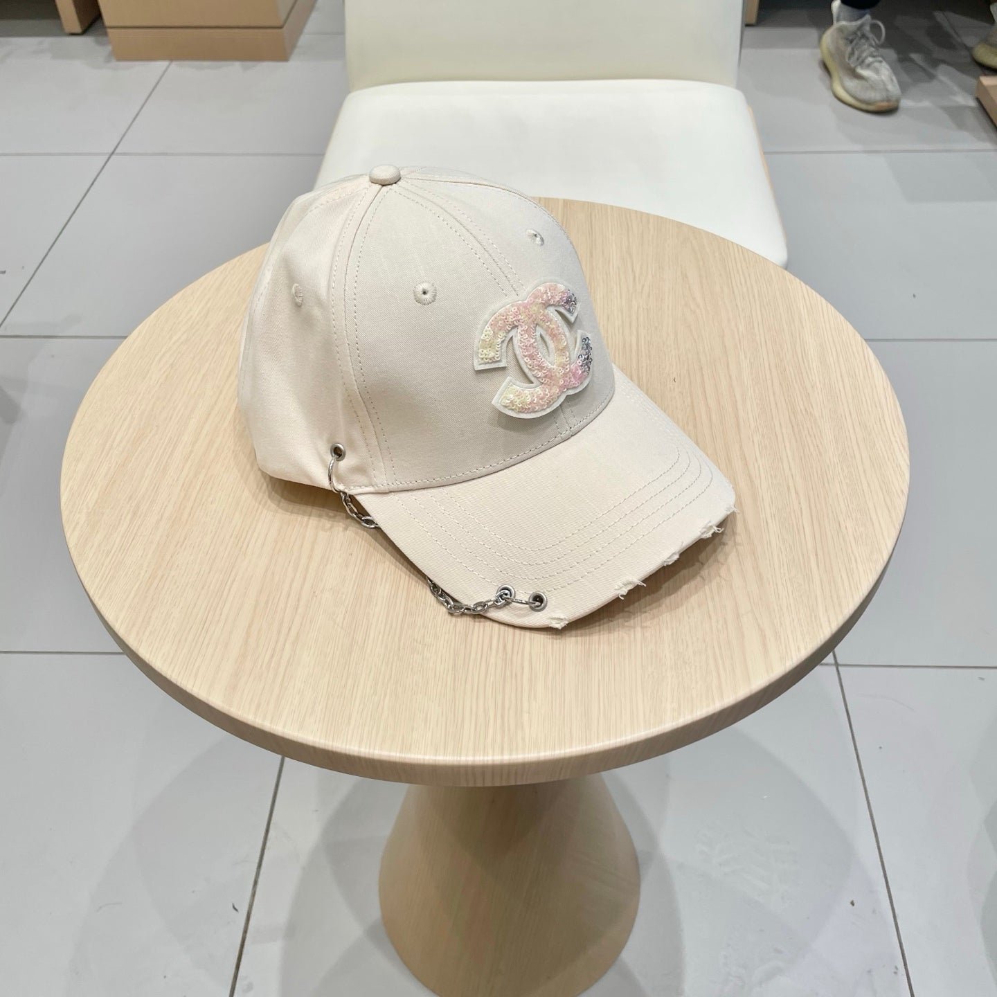Alternative view of Chanel Baseball Cap with Chain Beige in Cloth 192200
