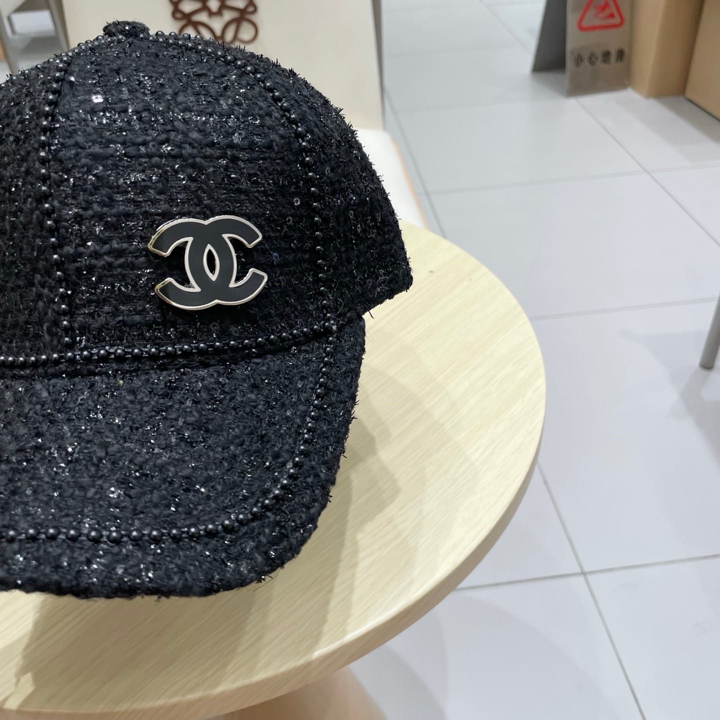 Chanel Baseball Cap With Heavy Pearl Black in Cloth 192120 - Image 6