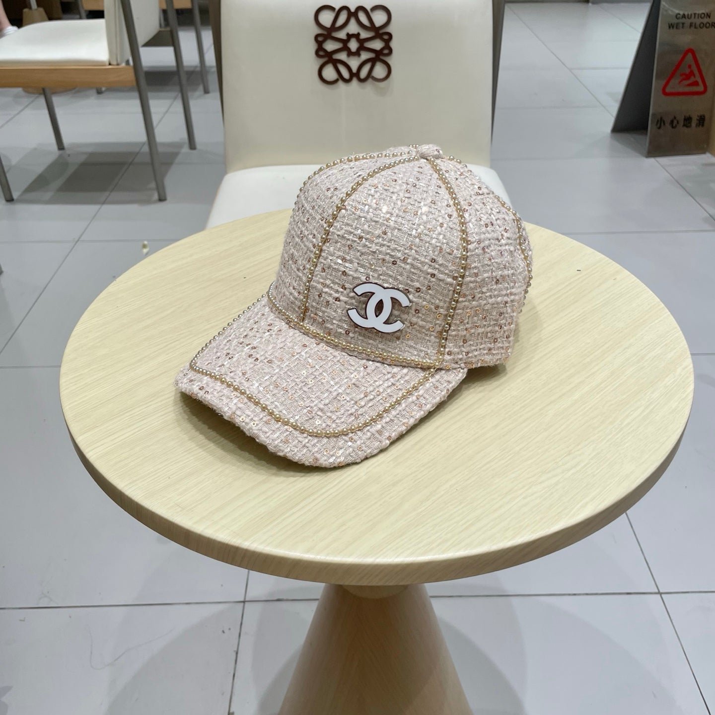 Alternative view of Chanel Baseball Cap With Heavy Pearl Light Pink in Cloth 192118