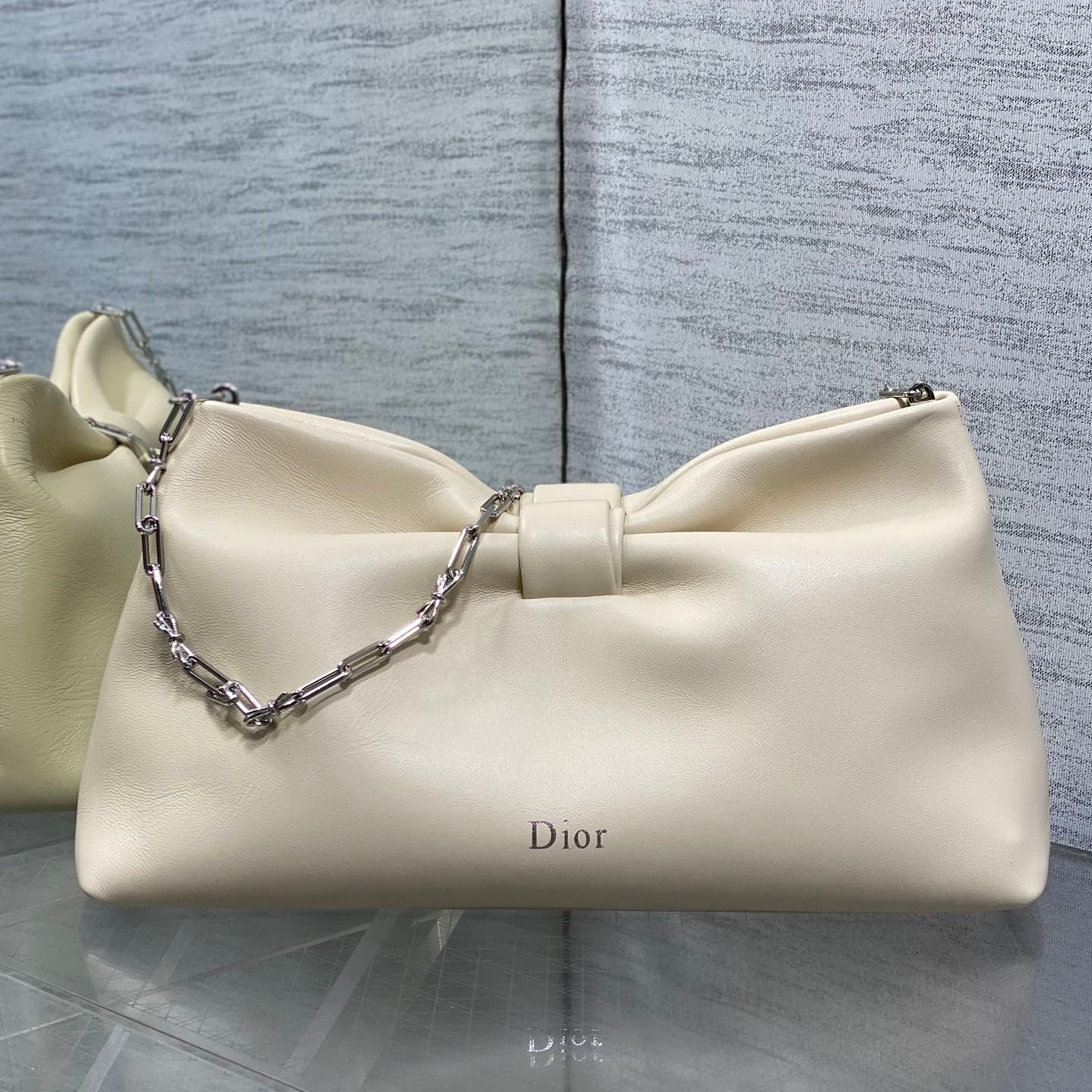 Dior Bow Ivory Lambskin Bow Chain Shoulder Bag