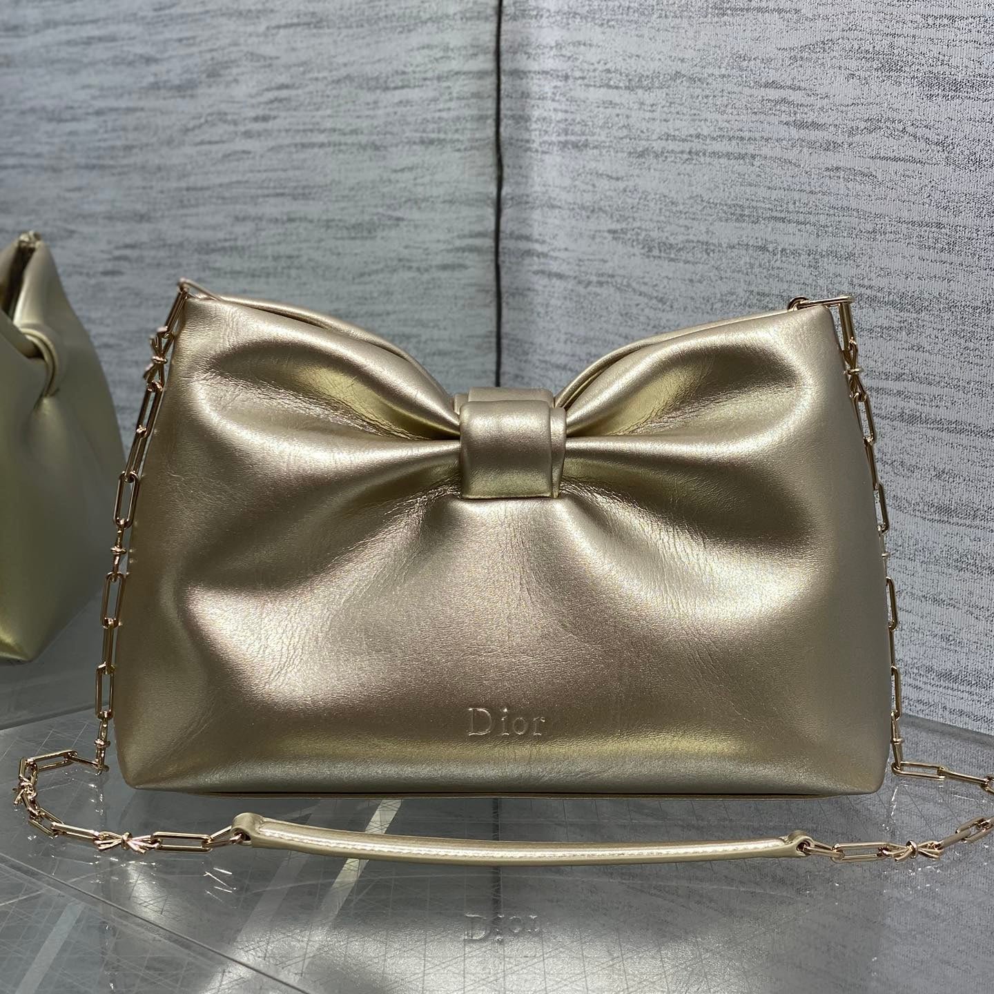 Dior Bow Chain Gold Bag in Lambskin - Image 10
