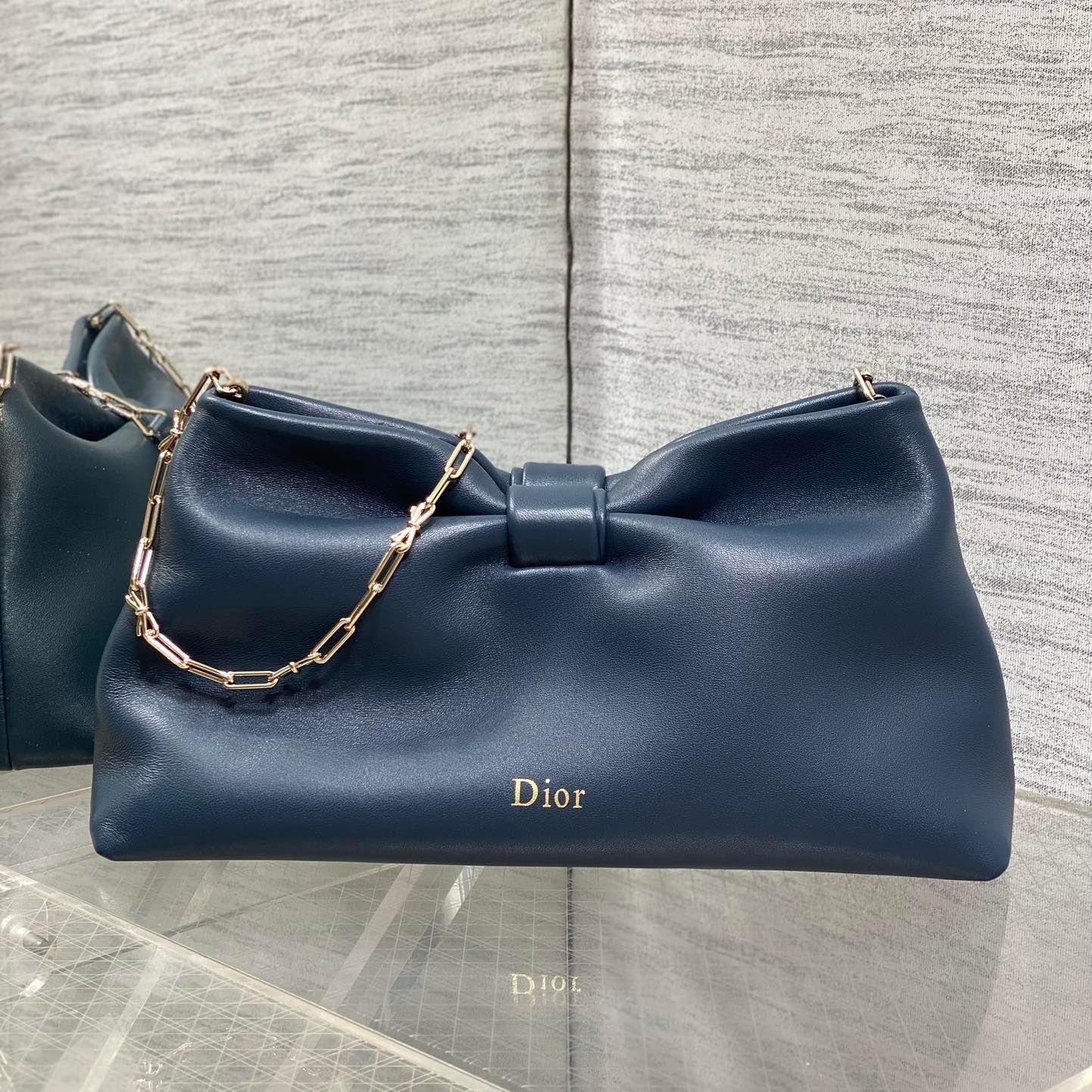 Dior Bow Chain Navy Blue Bag in Lambskin