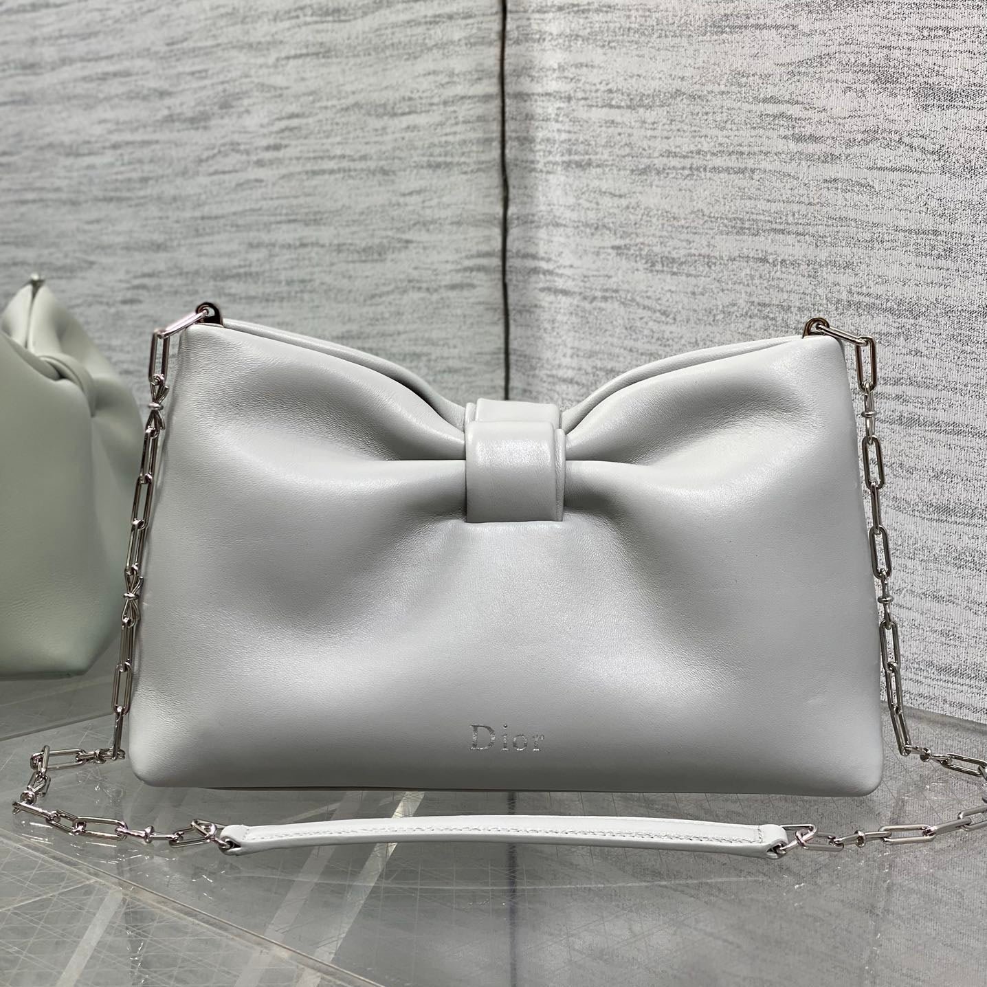 Dior Bow Light Gray Chain Bag in Lambskin - Image 3