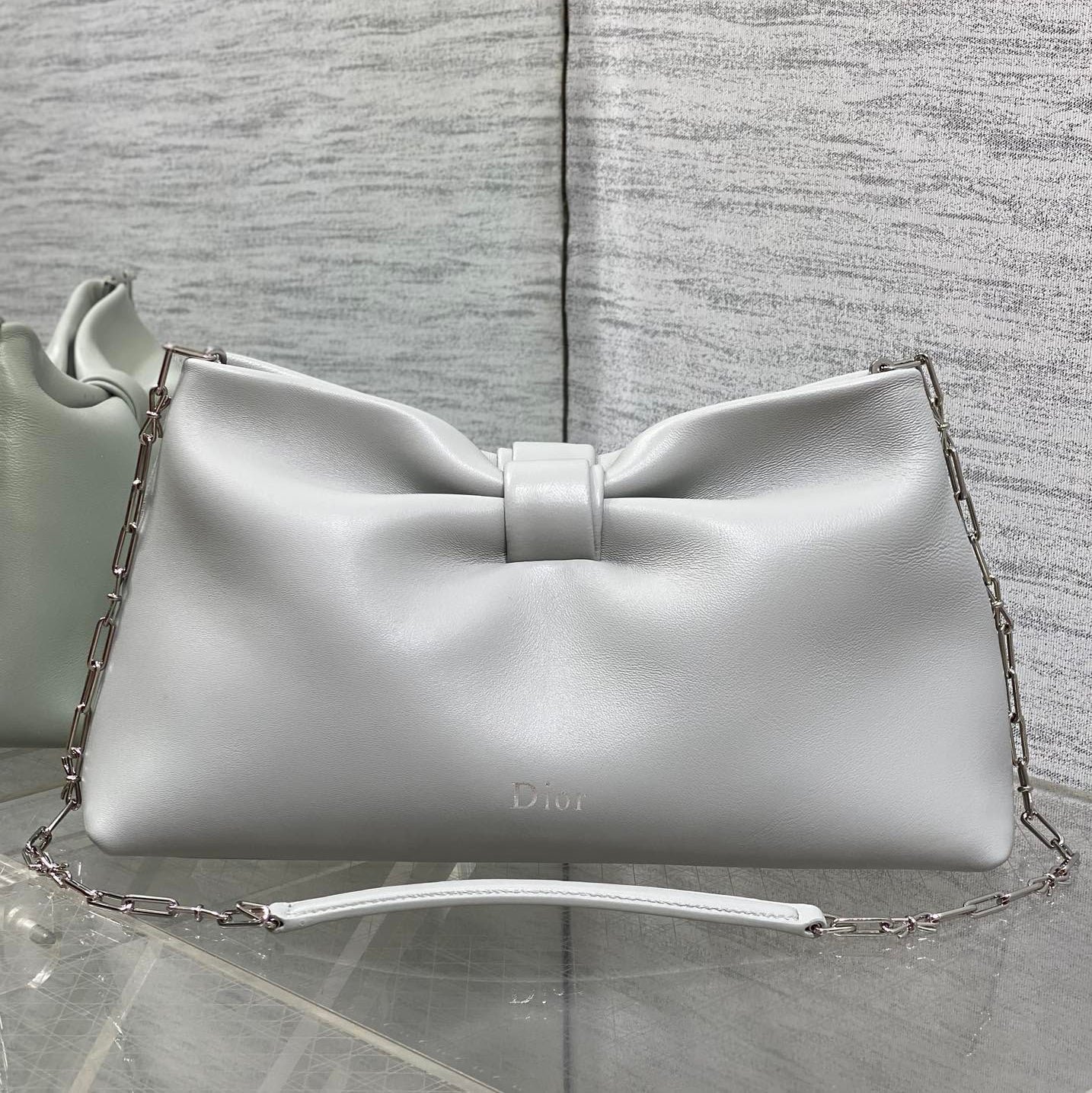 Dior Bow Light Gray Chain Bag in Lambskin