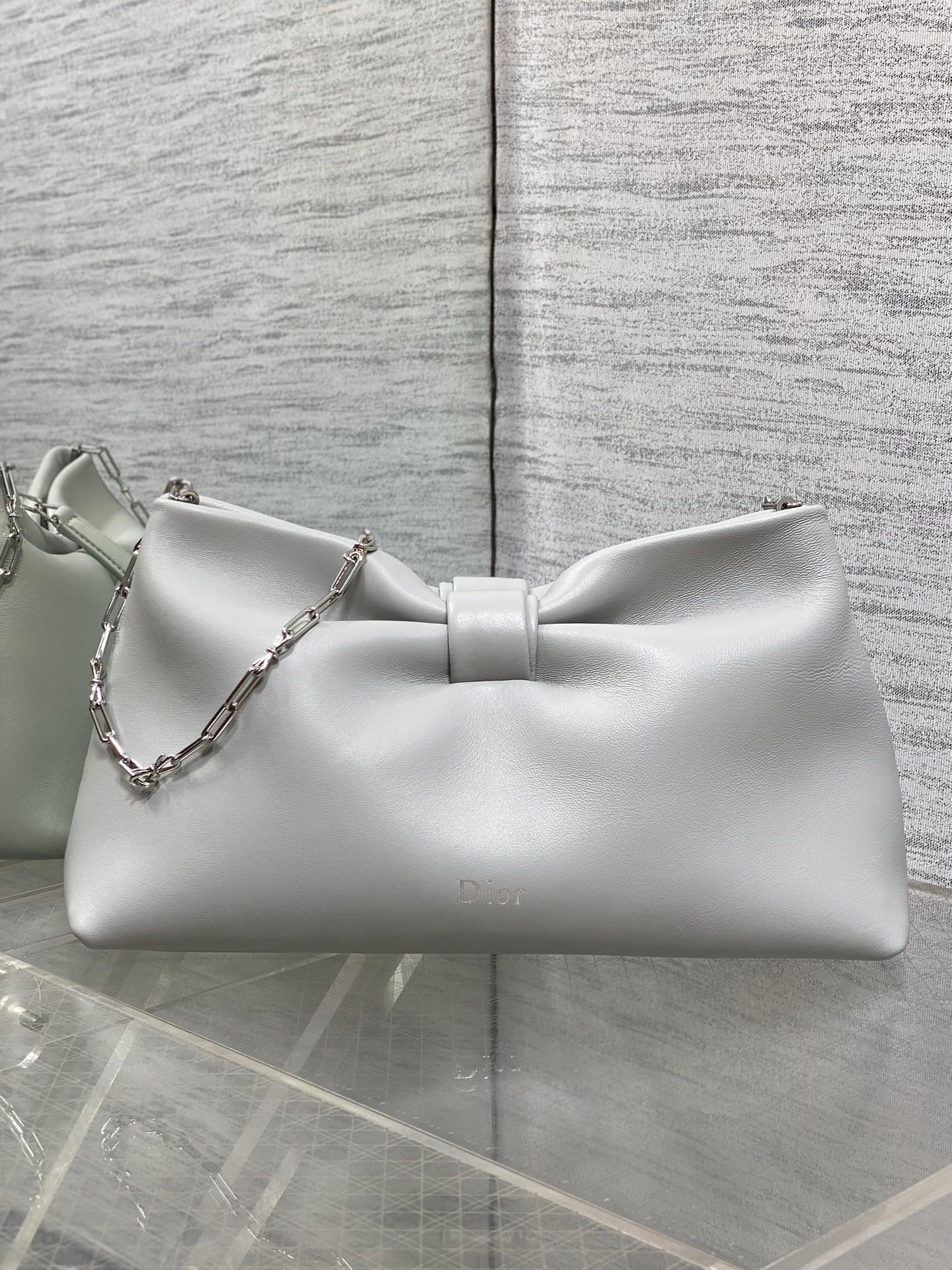 Alternative view of Dior Bow Light Gray Chain Bag in Lambskin