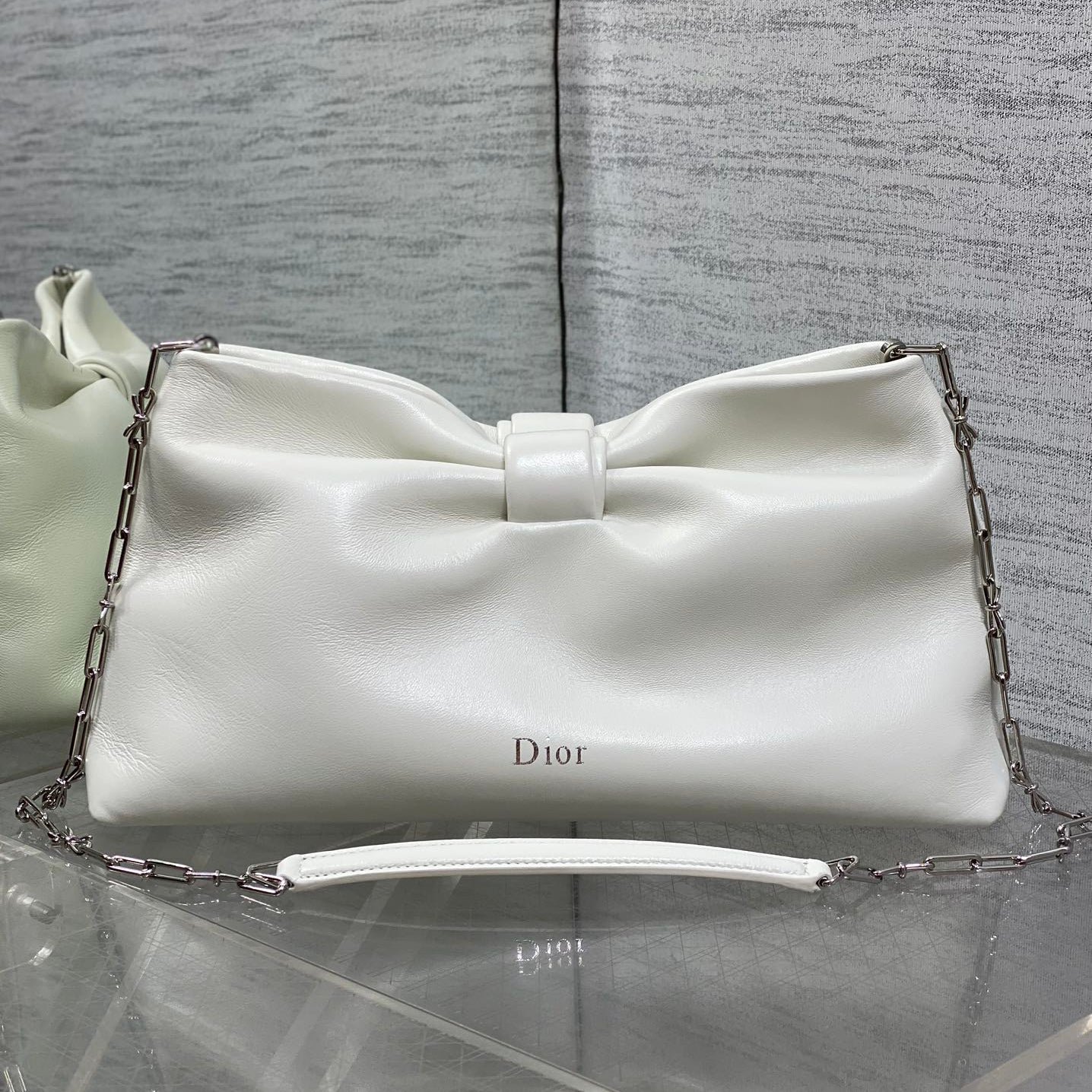 Dior Bow White Chain Bag in Lambskin