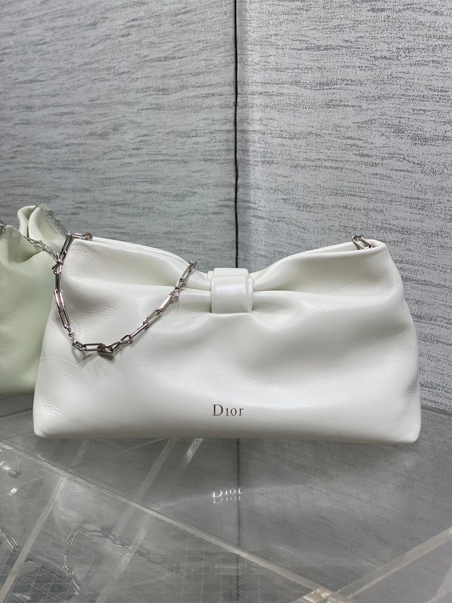 Alternative view of Dior Bow White Chain Bag in Lambskin