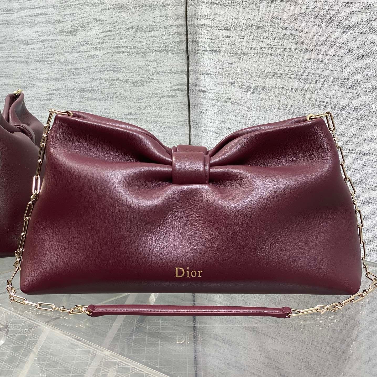 Dior Bow Chain Series Burgundy Lambskin Bag