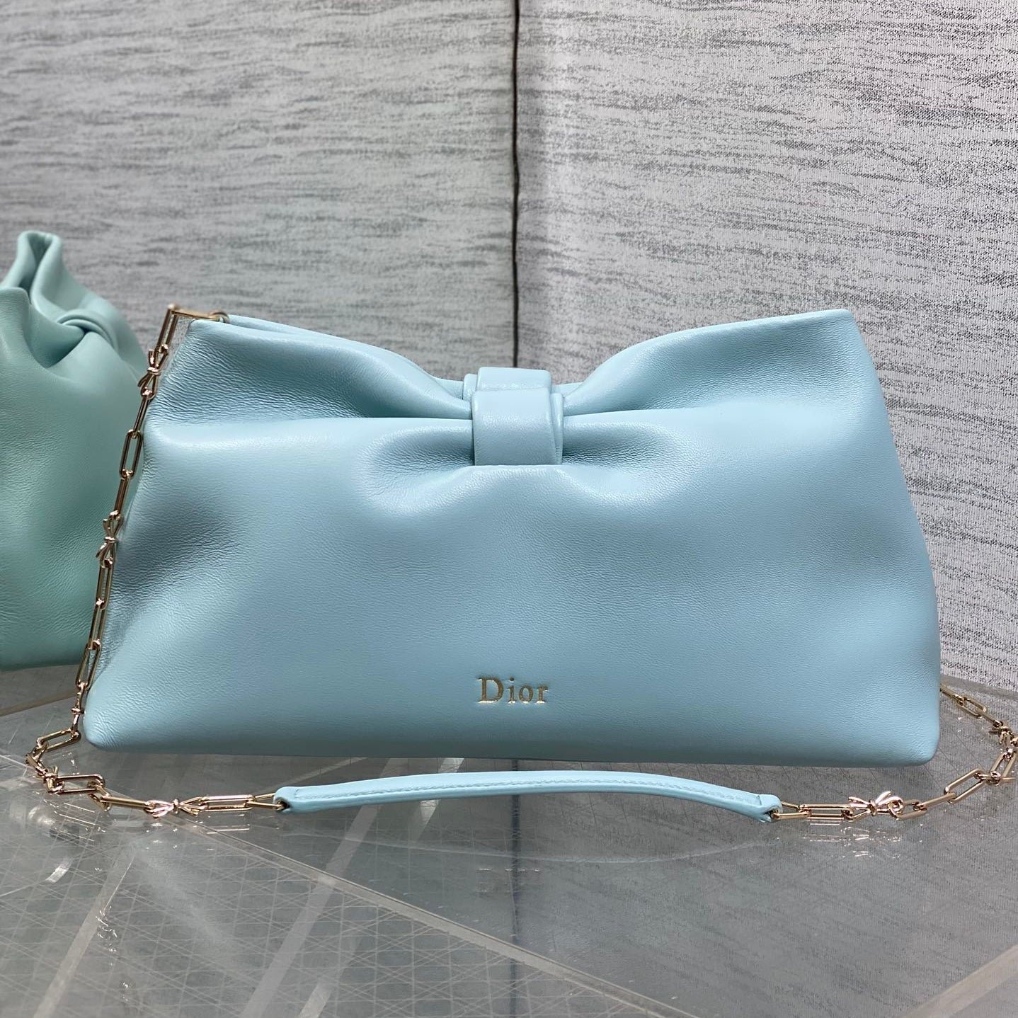 Dior Bow Chain Series Fresh Blue Lambskin Bag