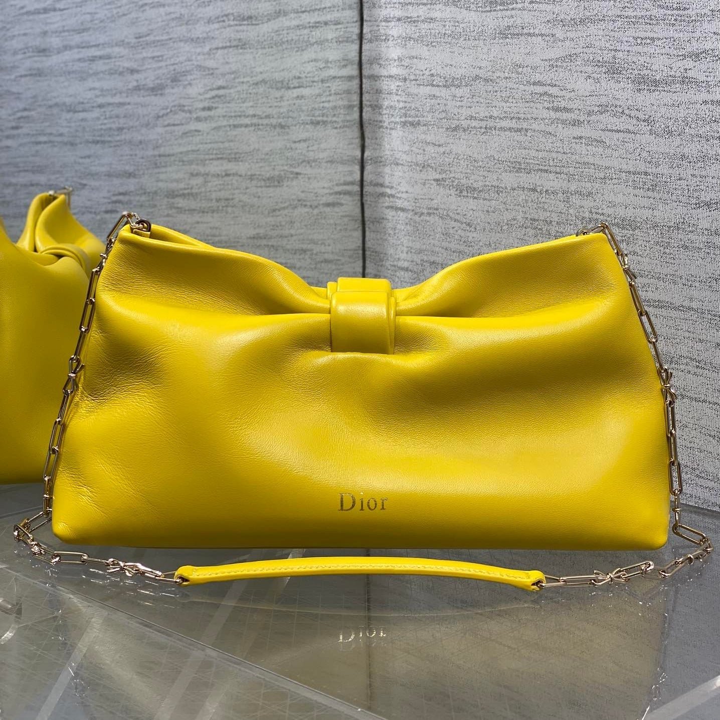 Dior Bow Chain Series Bright Yellow Lambskin Bag