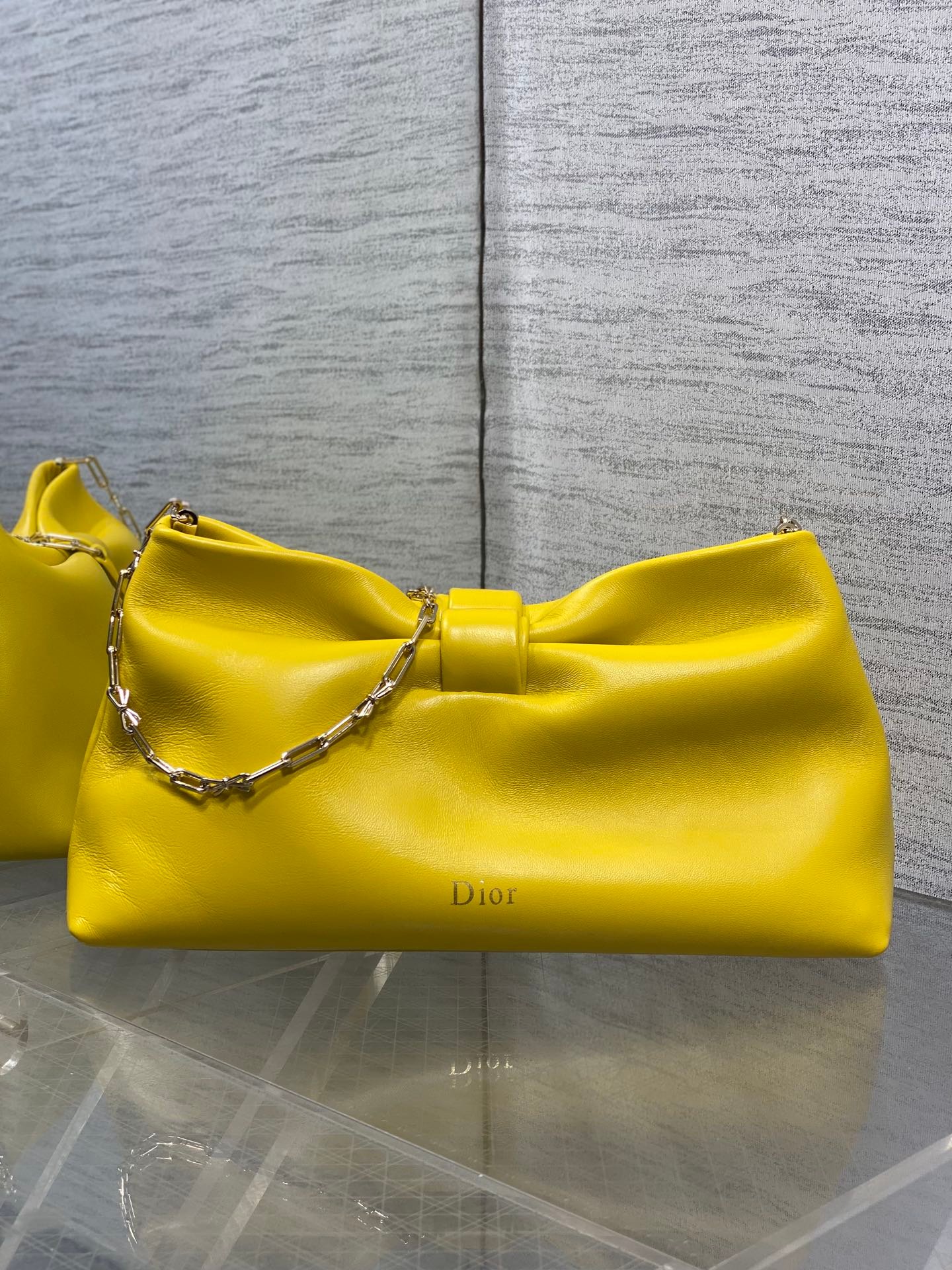 Dior Bow Chain Series Bright Yellow Lambskin Bag - Image 5