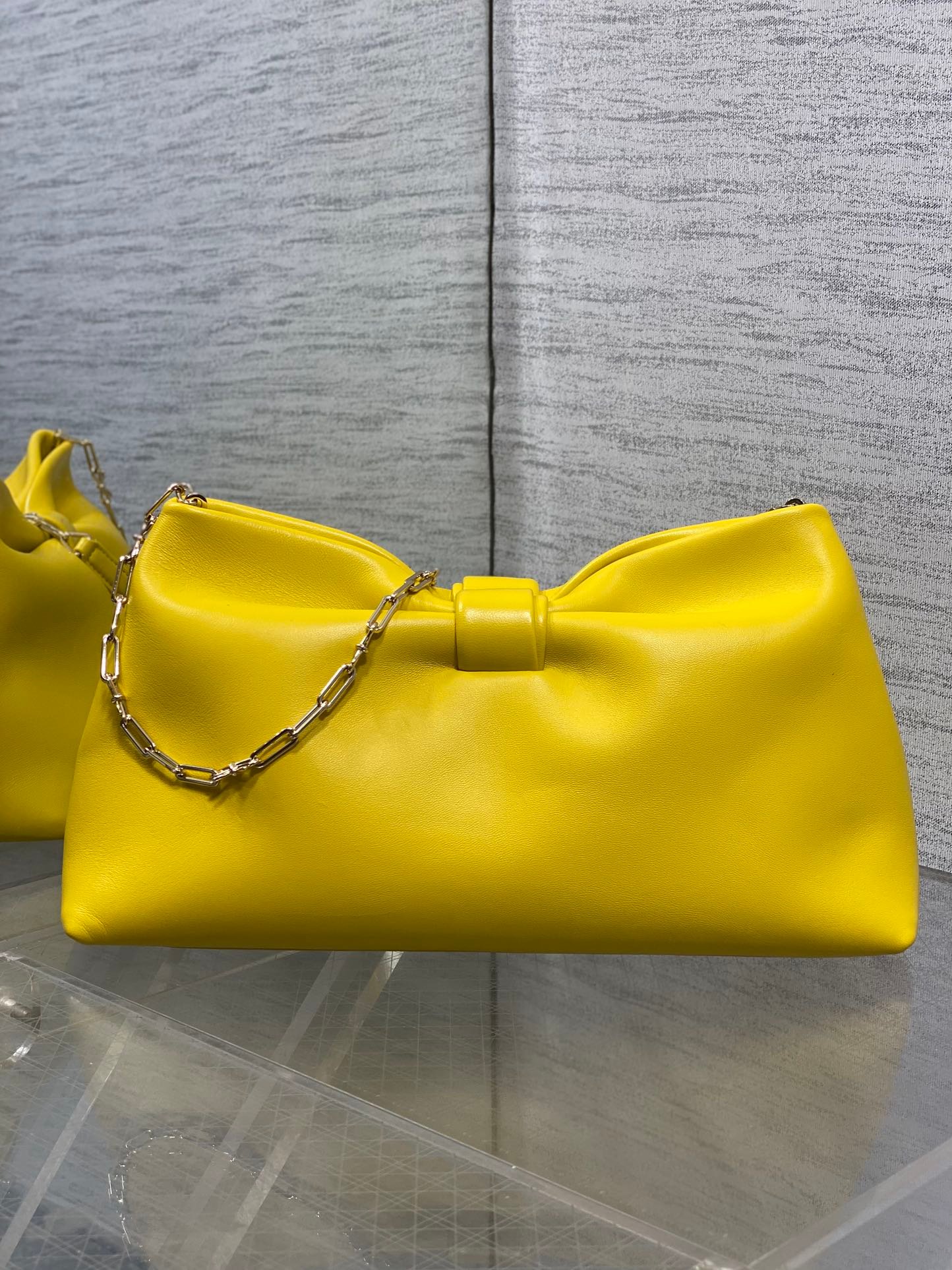 Dior Bow Chain Series Bright Yellow Lambskin Bag - Image 4