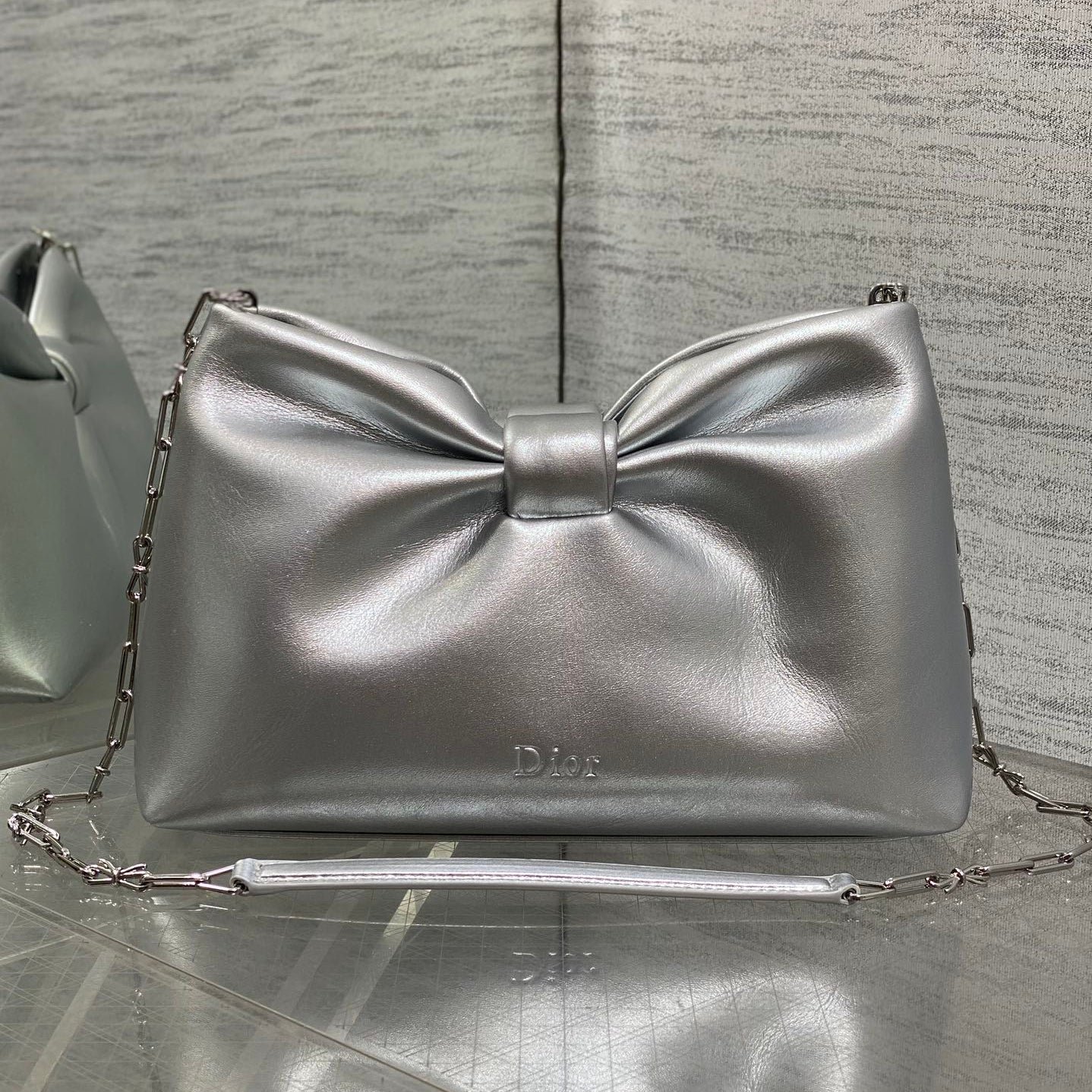Alternative view of Dior Bow Chain Series Shiny Silver Lambskin Bag
