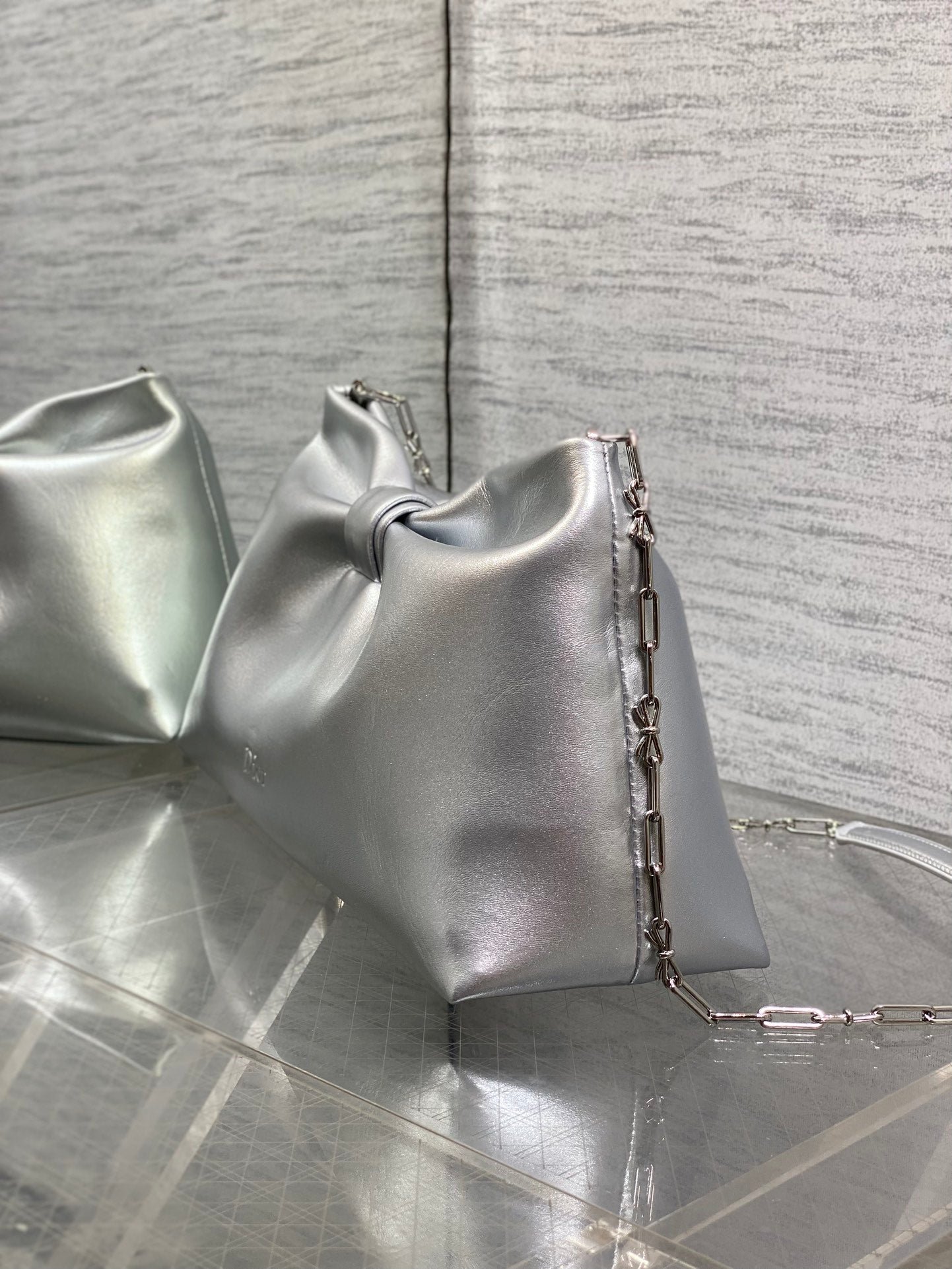 Dior Bow Chain Series Shiny Silver Lambskin Bag - Image 7