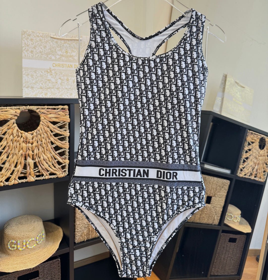 CD Oblique Print One-Piece Swimsuit Black in Polyamide 261388