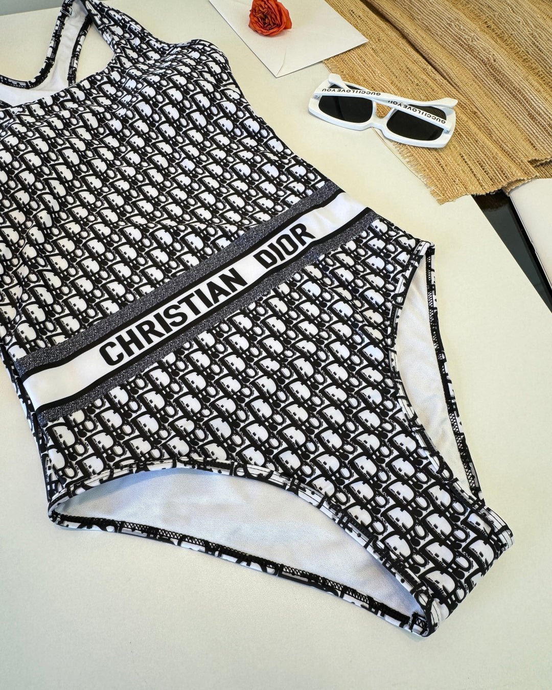 CD Oblique Print One-Piece Swimsuit Black in Polyamide 261388 - Image 5