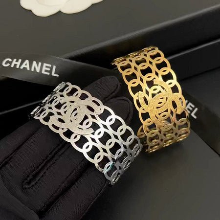 Chanel Interlocking Pattern Wide Open Bangle