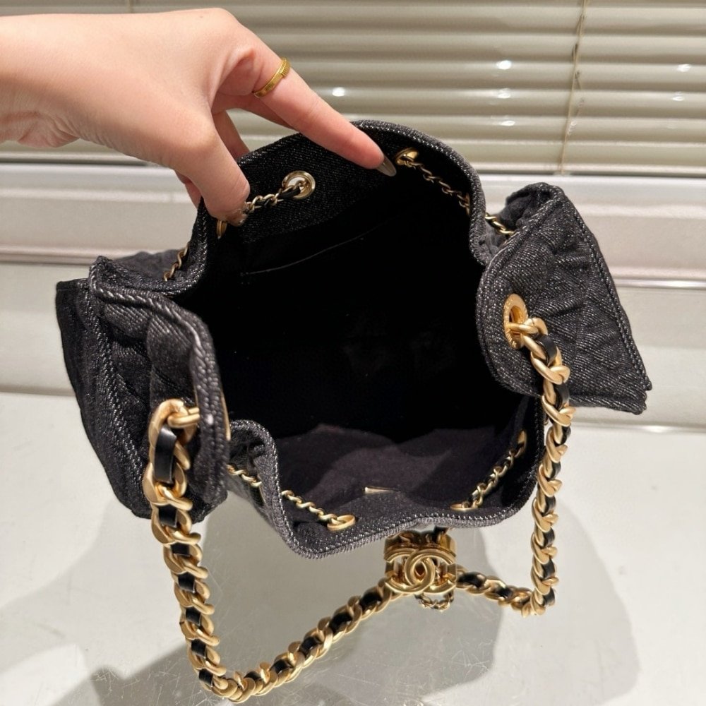 Chanel 25 Small Washed Denim Handbag (Black) - Image 7