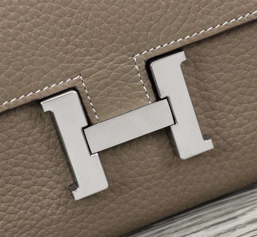 HERMES CLUTCH CONSTANCE 20.5 KHAKI CALFSKIN SILVER HARDWARE - Image 4