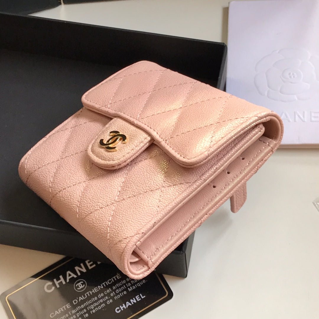 CHANEL Pink Caviar Flap Compact Wallet - Image 6
