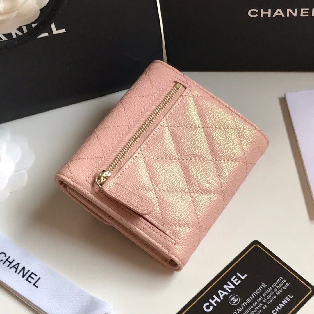 CHANEL Pink Caviar Flap Compact Wallet - Image 8