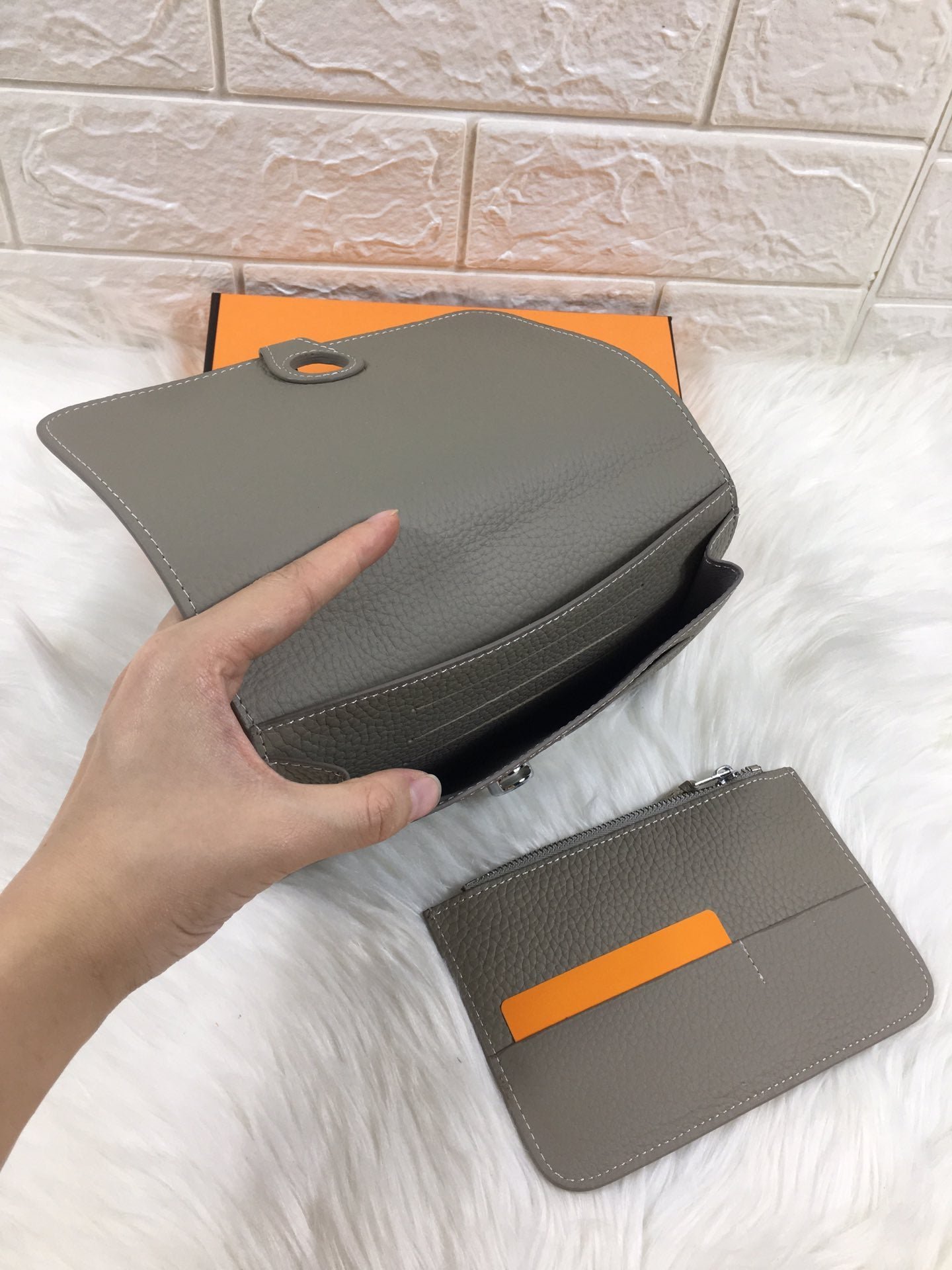 HERMES DOGON WALLET 20 GRAY GRAINED CALFSKIN - Image 8