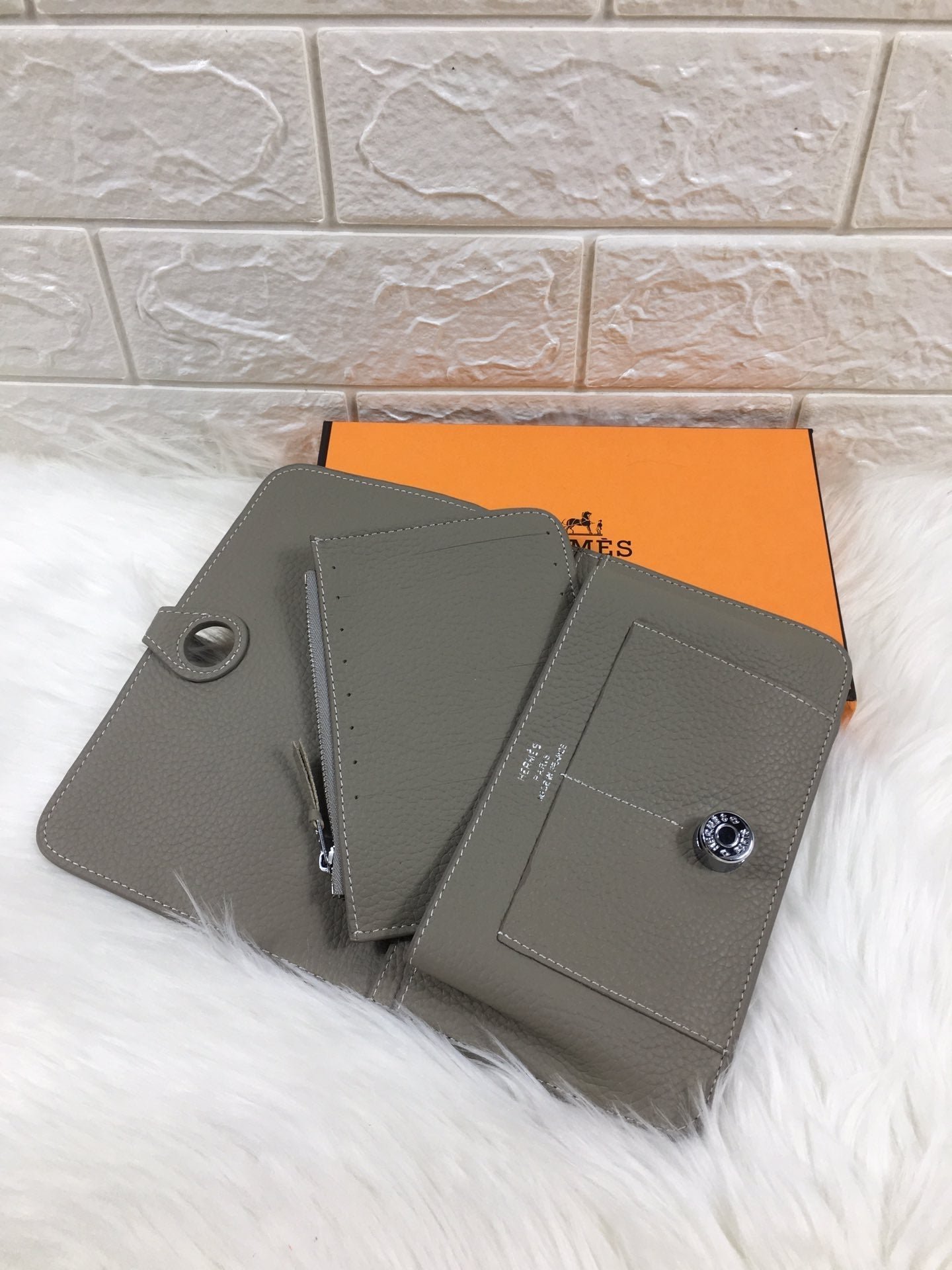 HERMES DOGON WALLET 20 GRAY GRAINED CALFSKIN - Image 6