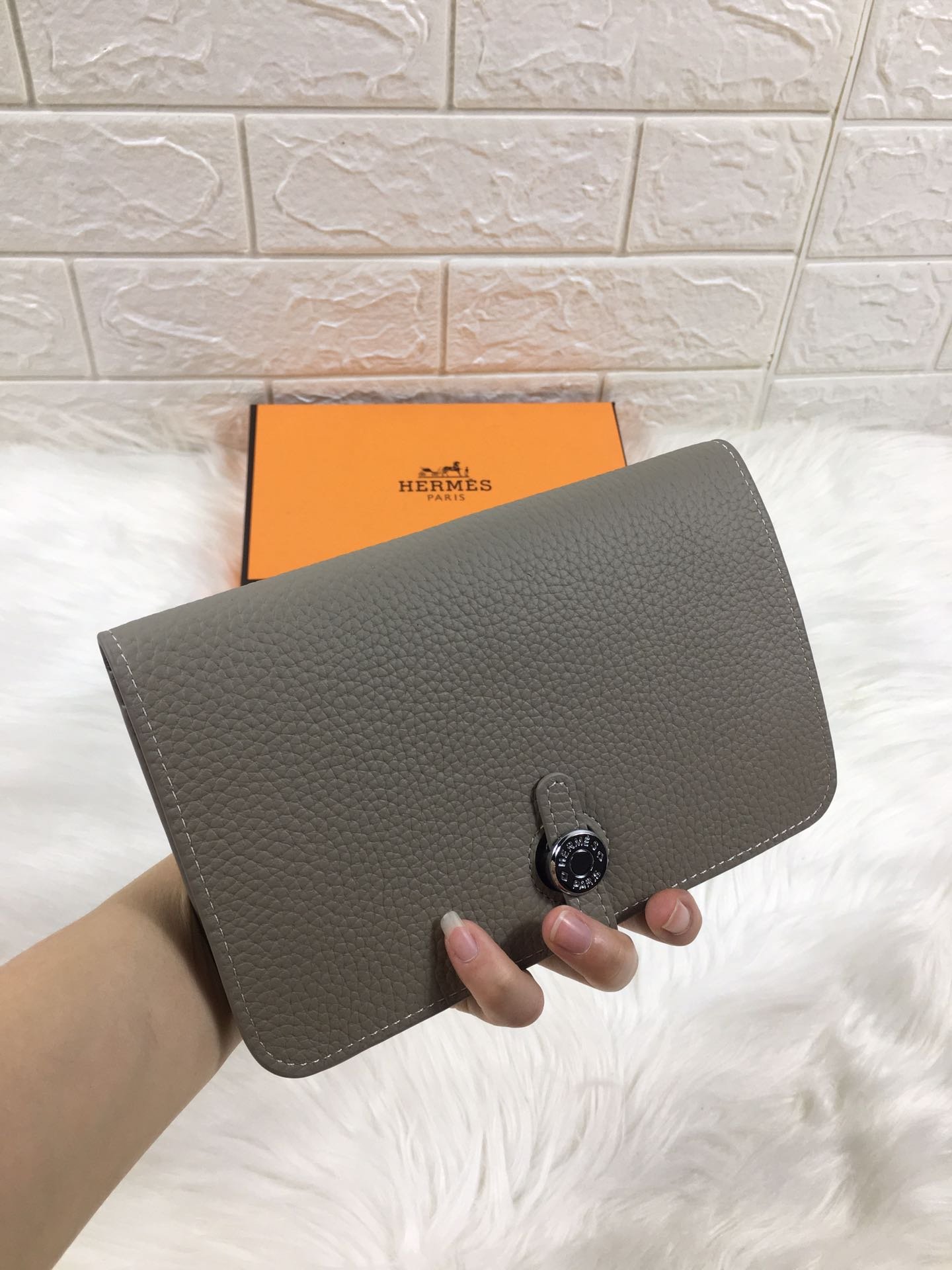 HERMES DOGON WALLET 20 GRAY GRAINED CALFSKIN - Image 4